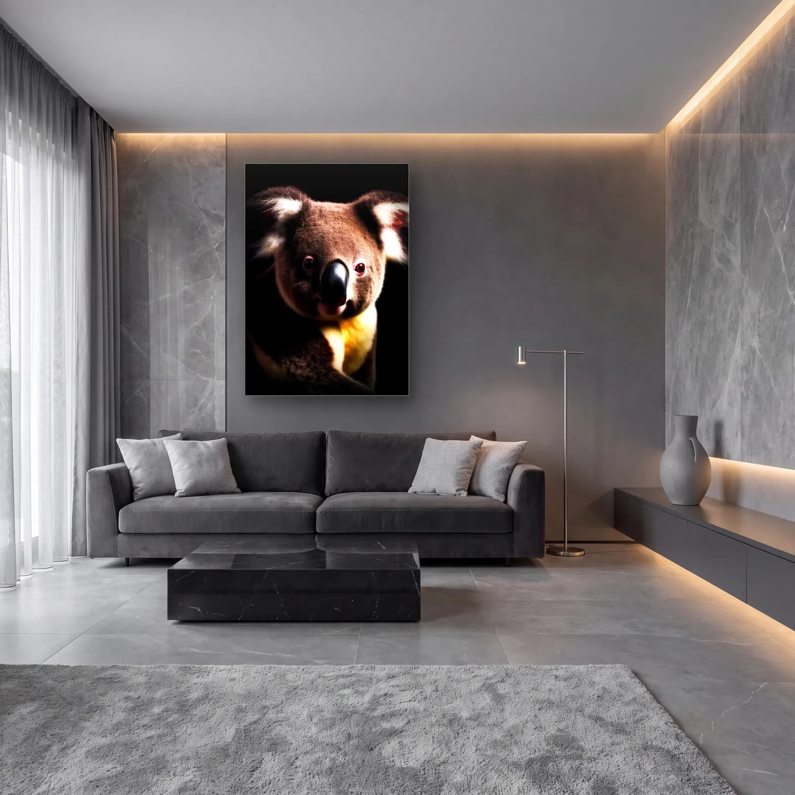 Sevimli Koala Yakın Plan cam tablo — lüks salon duvarında