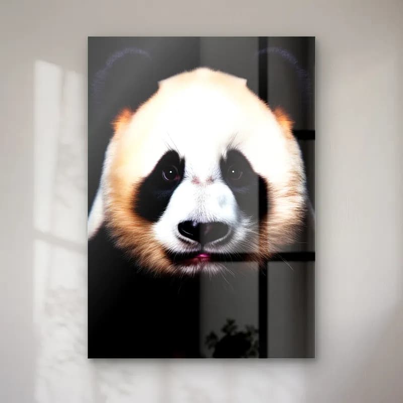 Sevimli Panda Yüzü cam tablo — Siyah fonda yuvarlak yüzlü sevimli panda