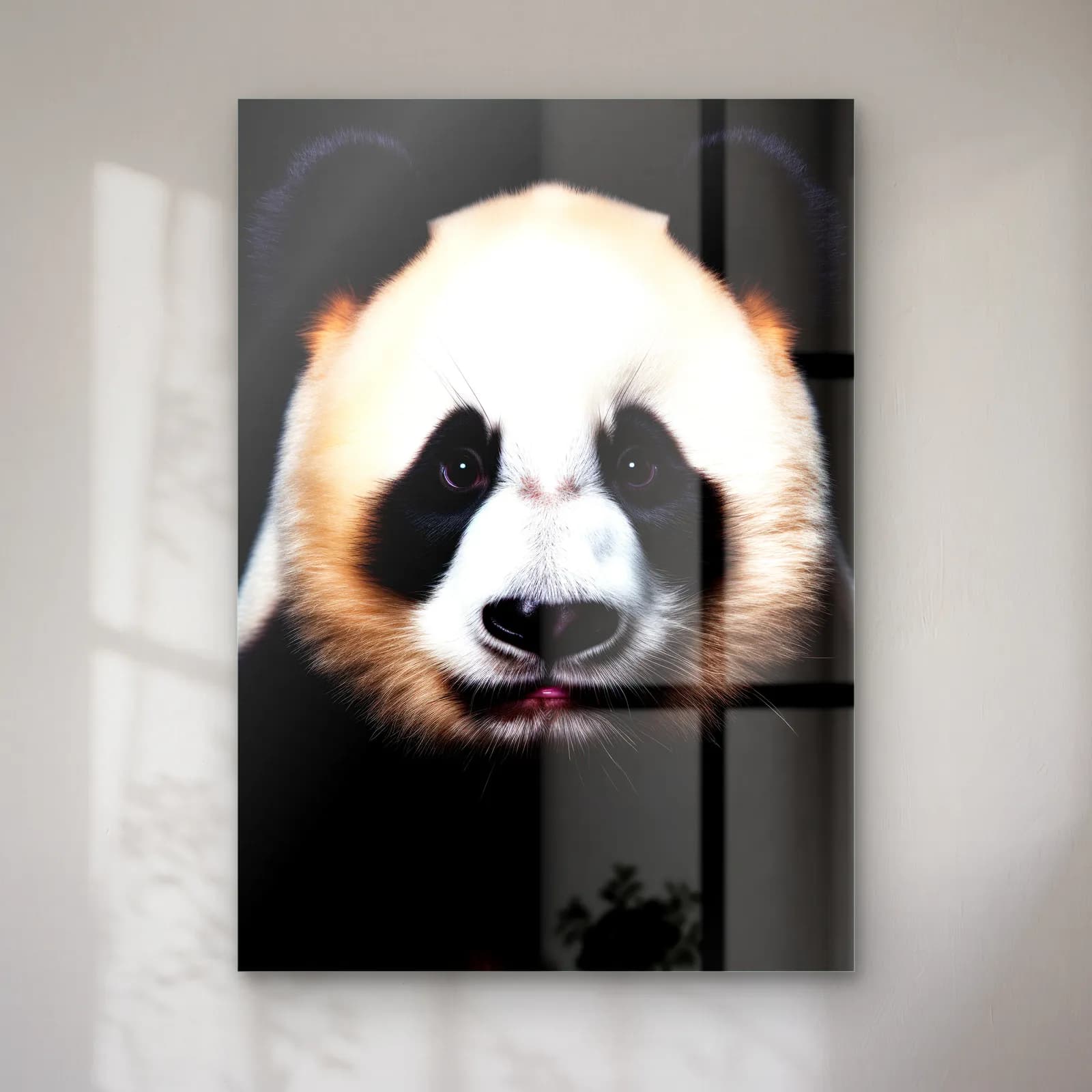 Sevimli Panda Yüzü cam tablo — Siyah fonda yuvarlak yüzlü sevimli panda