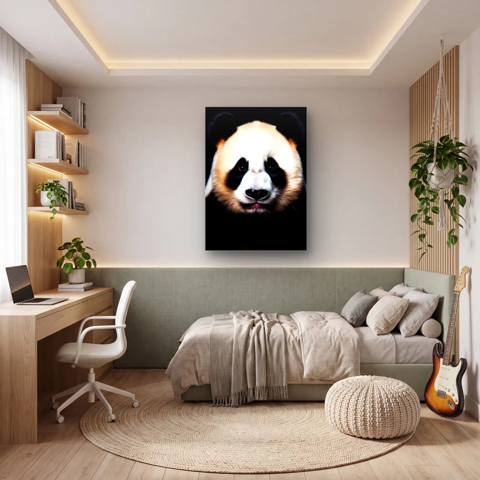 Sevimli Panda Yüzü cam tablo — genç odasında
