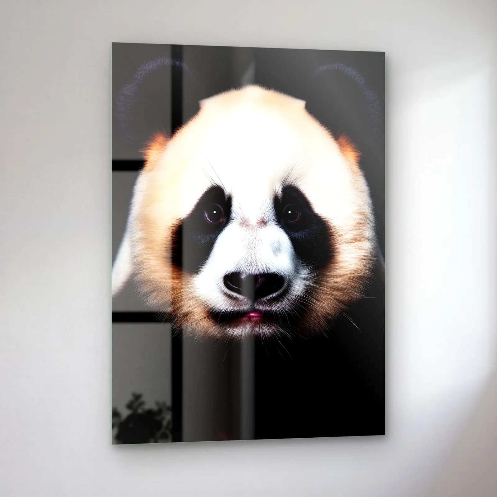 Sevimli Panda Yüzü cam tablo — sol açıdan görünüm