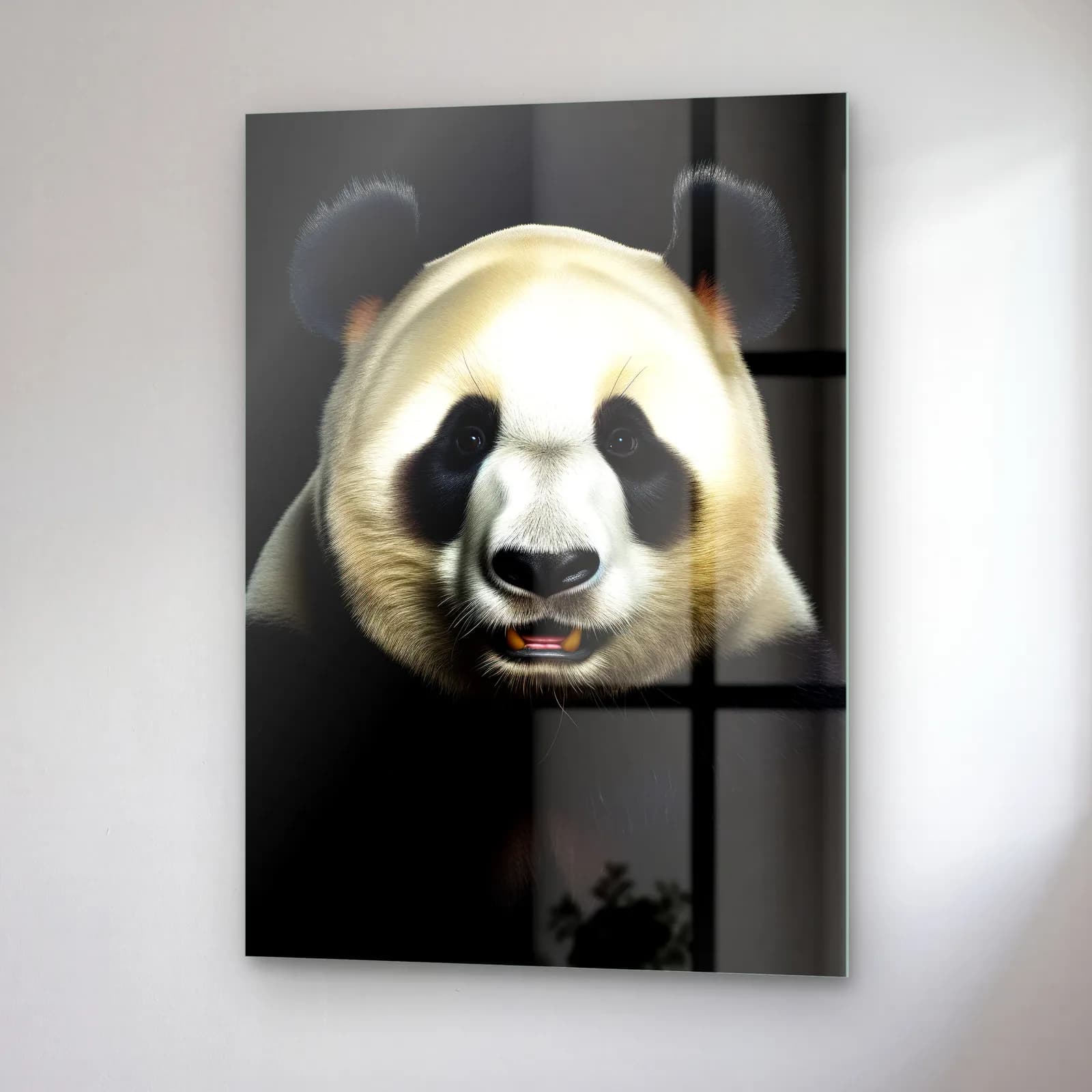 Krem Tonlu Panda cam tablo — sağ açıdan görünüm