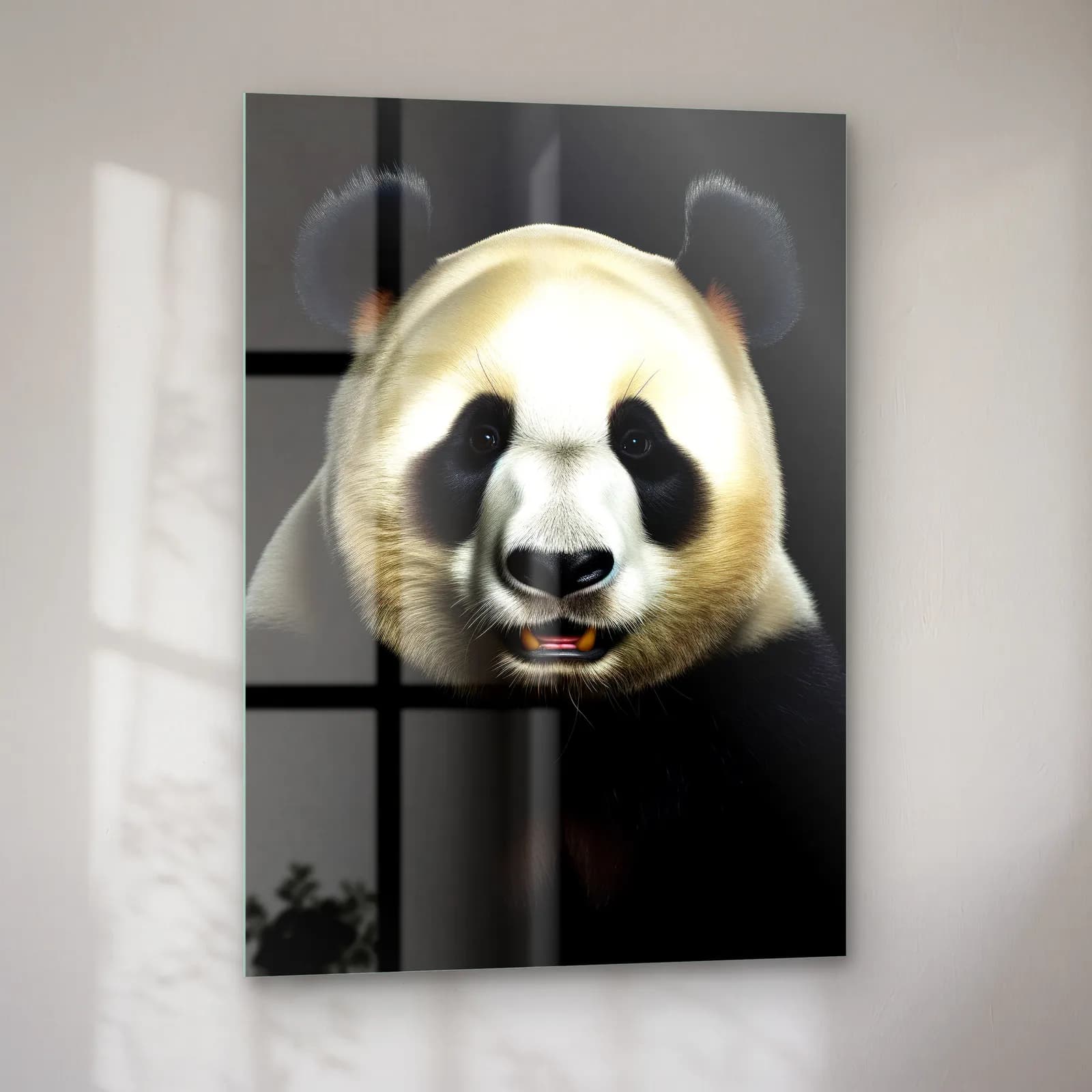 Krem Tonlu Panda cam tablo — sol açıdan görünüm