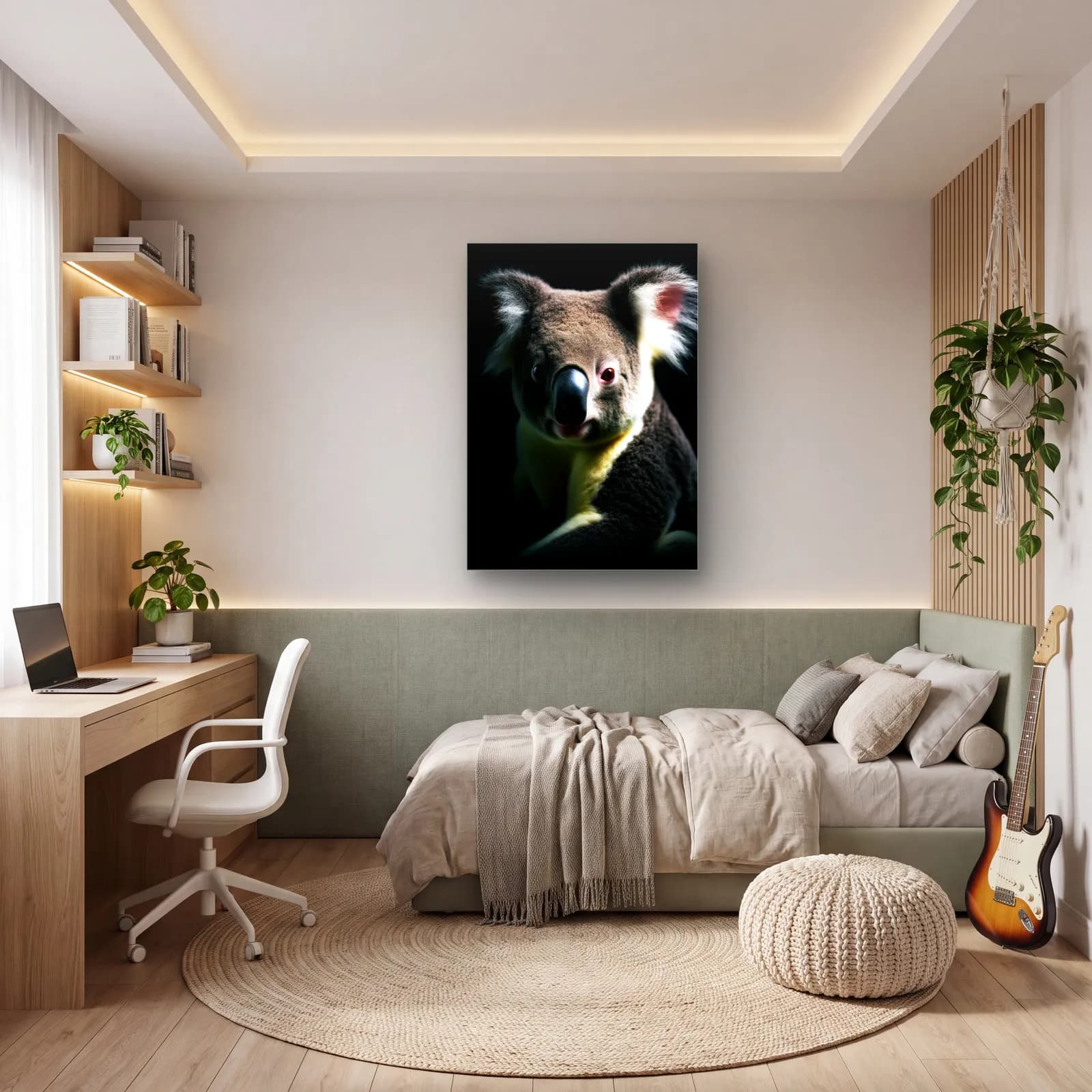 Gri Koala Portresi cam tablo — genç odasında