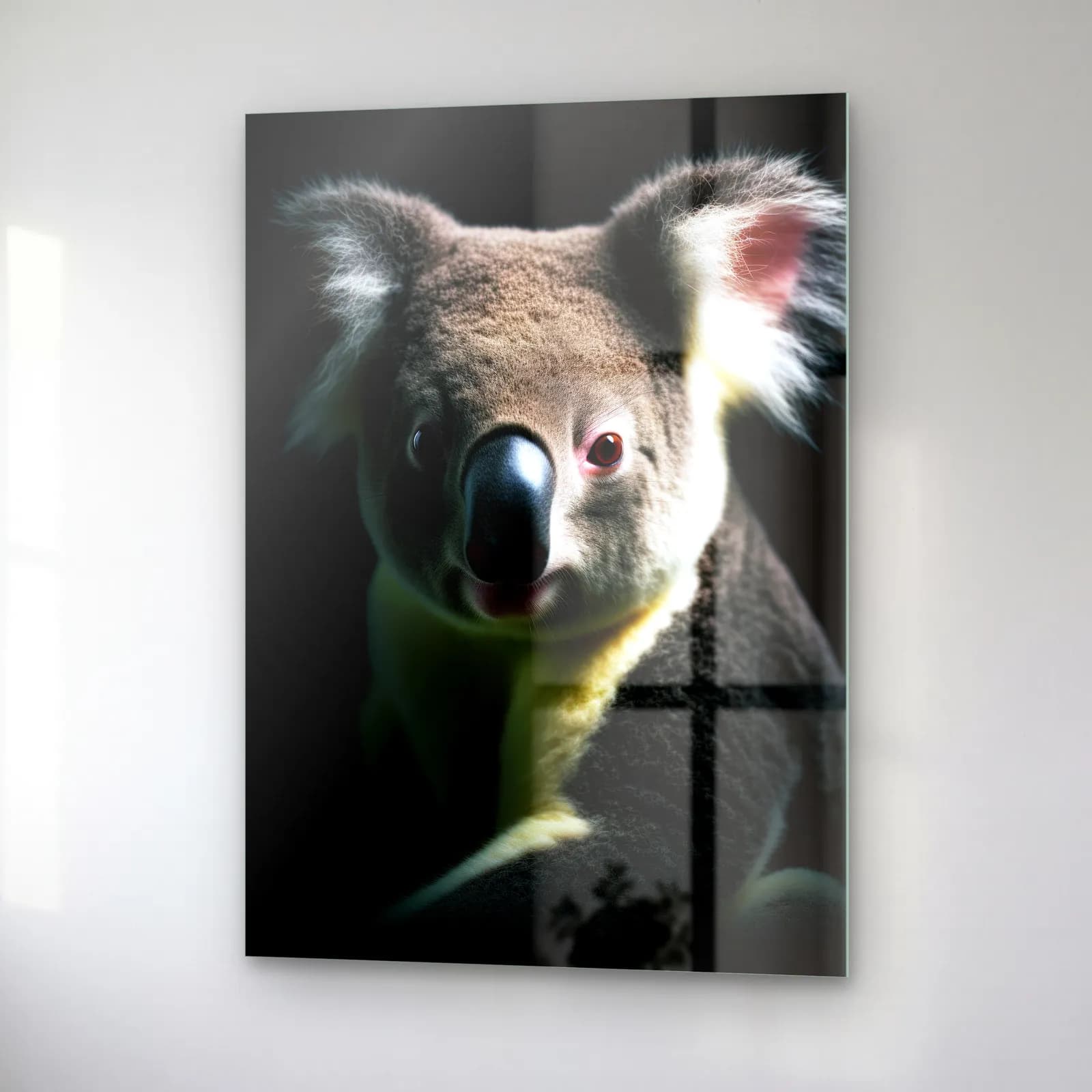 Gri Koala Portresi cam tablo — sağ açıdan görünüm