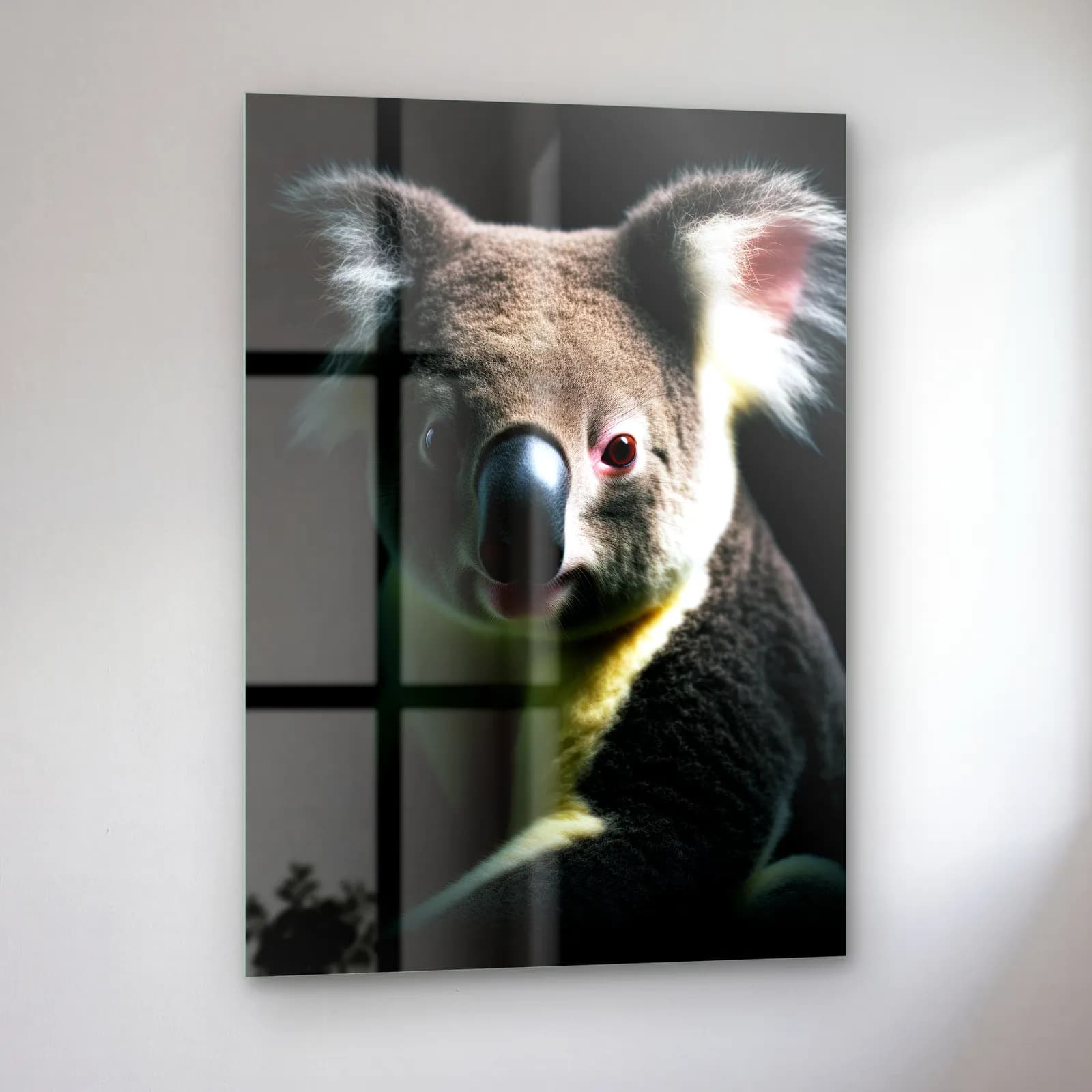Gri Koala Portresi cam tablo — sol açıdan görünüm
