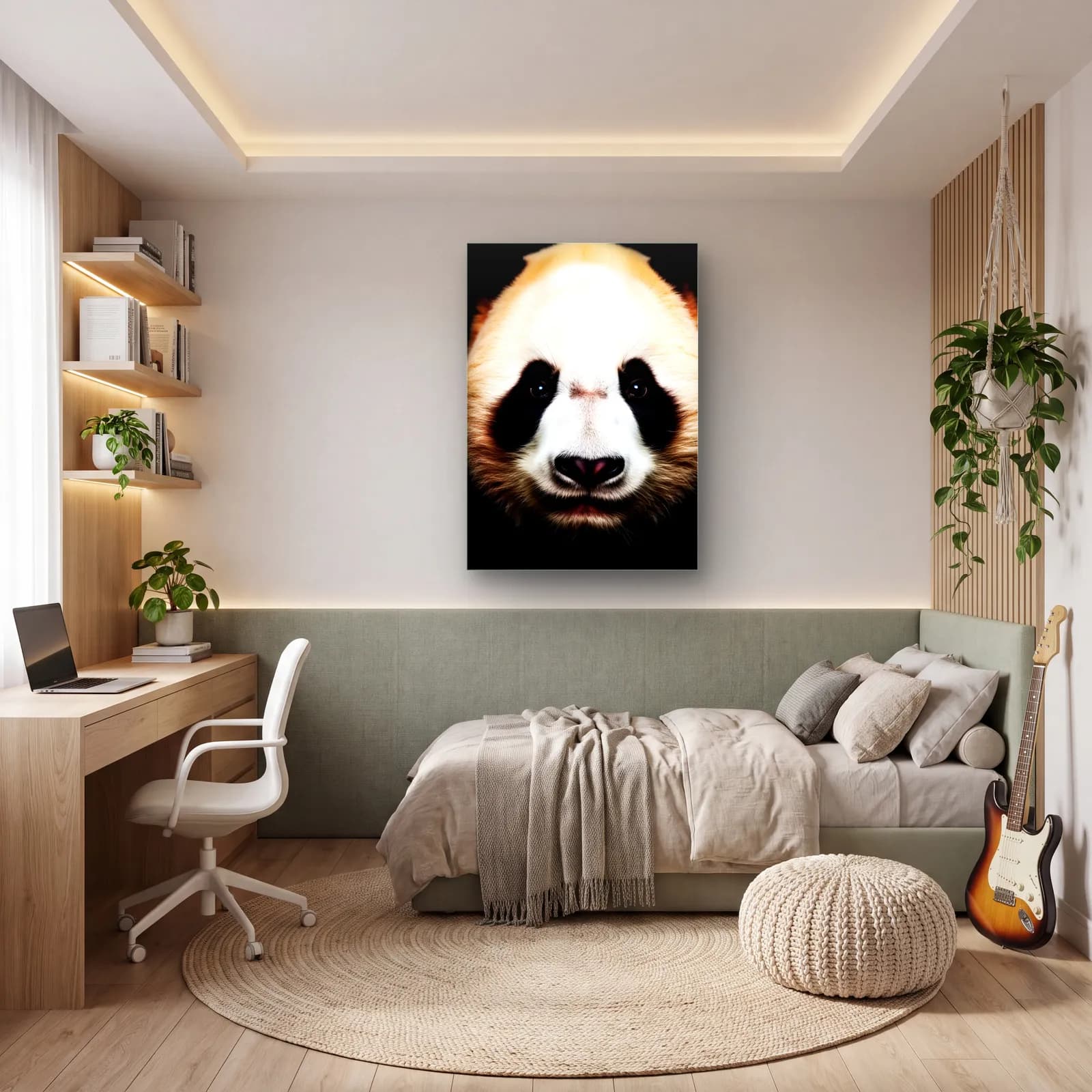Yakın Plan Panda cam tablo — genç odasında