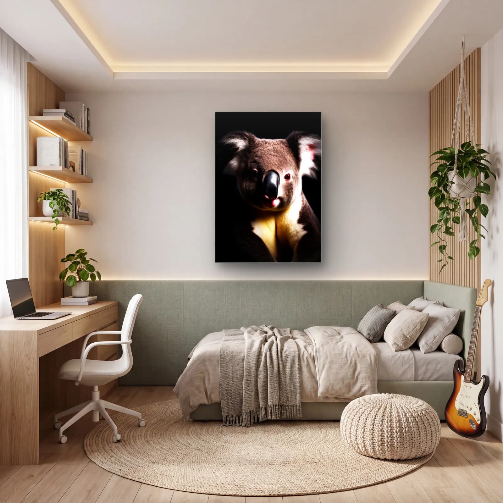 Loş Işıkta Koala cam tablo — genç odasında