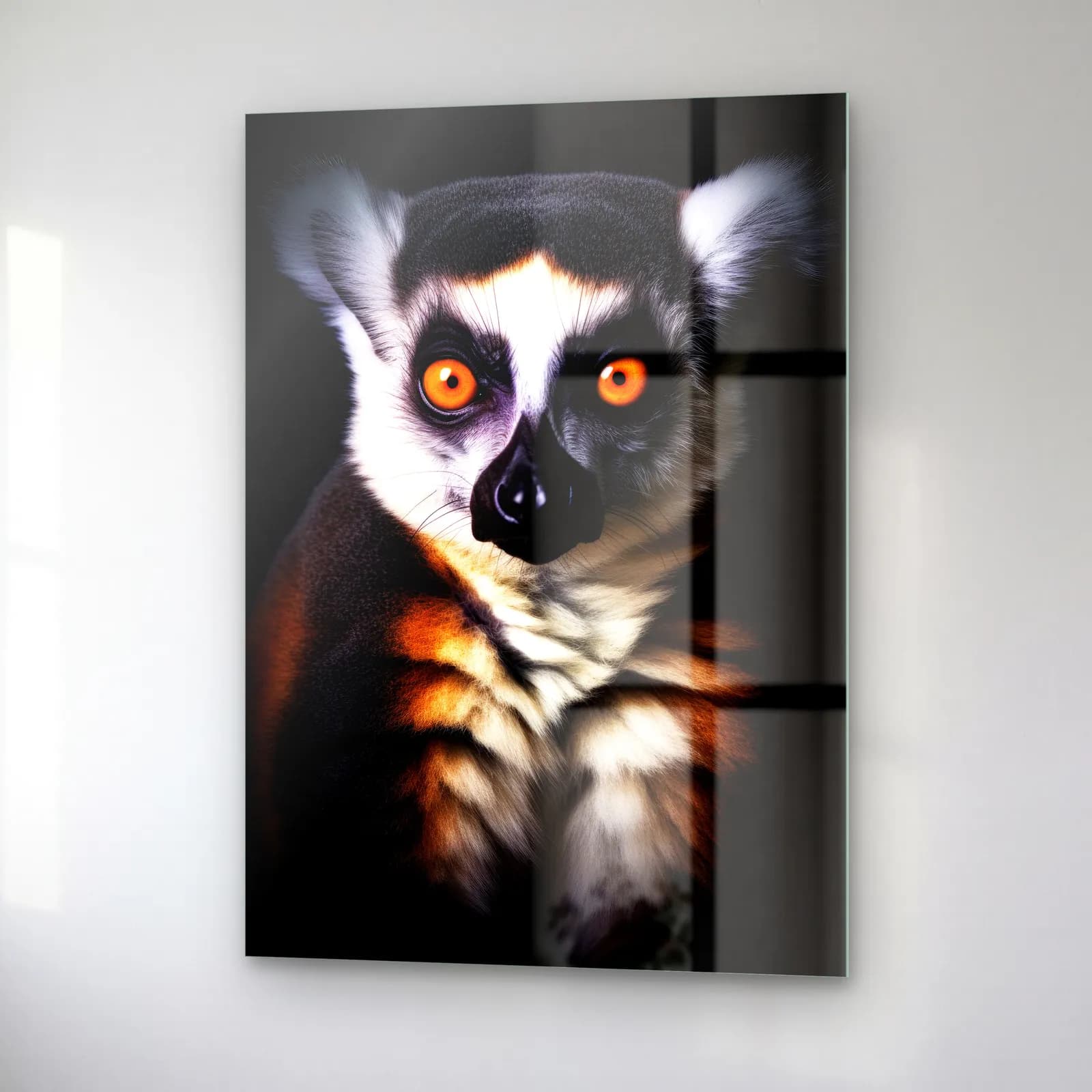 Halka Kuyruklu Lemur cam tablo — sağ açıdan görünüm