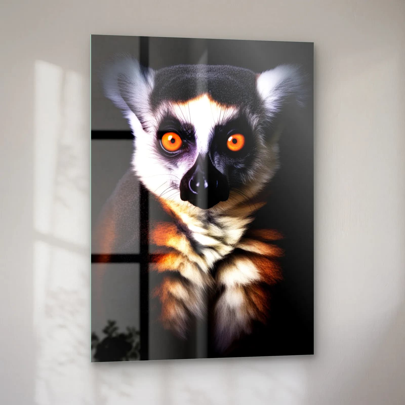 Halka Kuyruklu Lemur cam tablo — sol açıdan görünüm