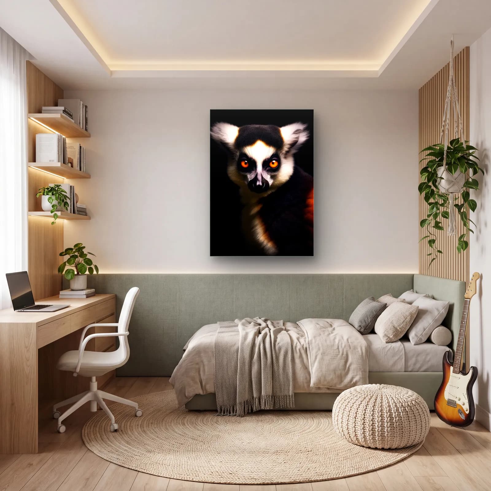Meraklı Lemur cam tablo — genç odasında