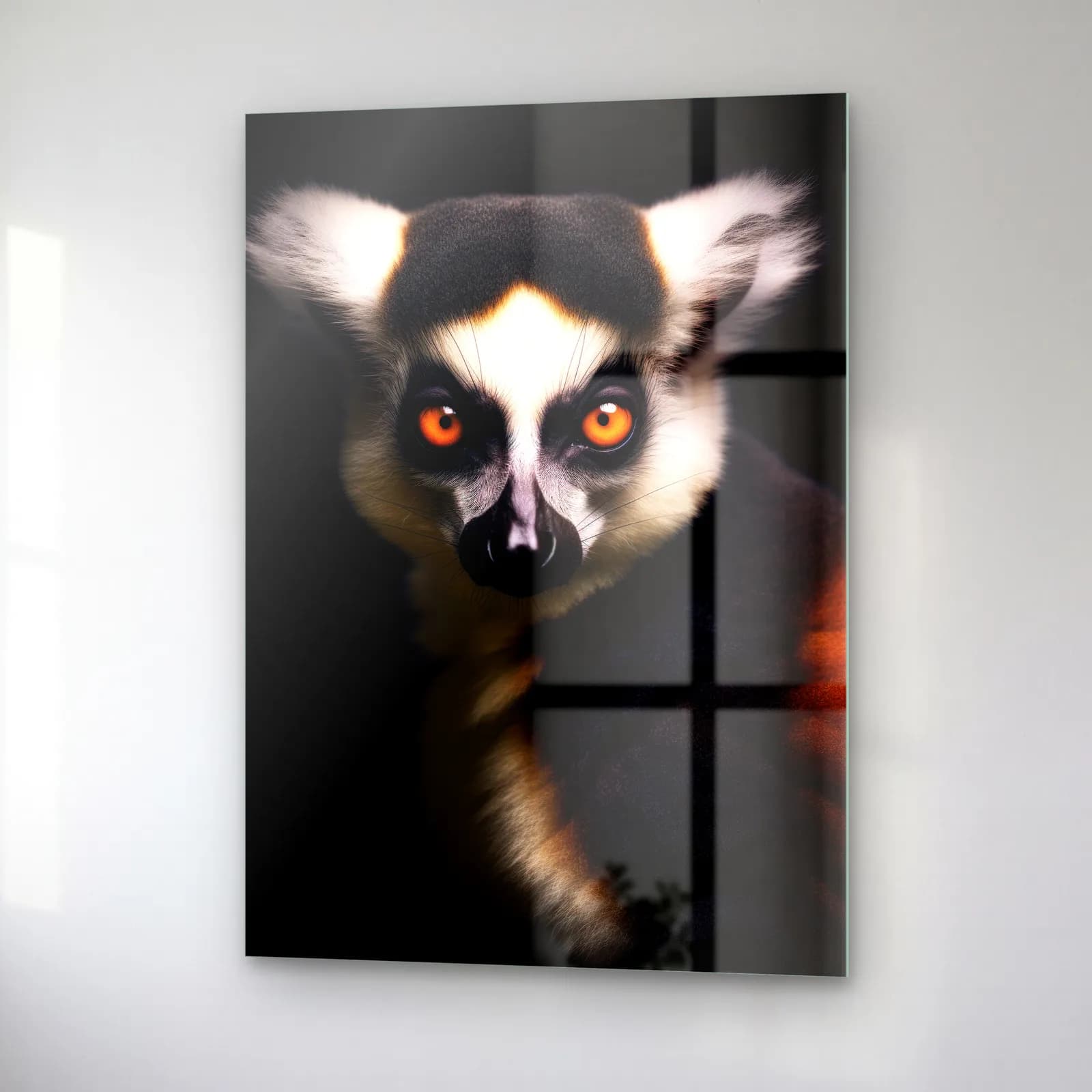 Meraklı Lemur cam tablo — sağ açıdan görünüm