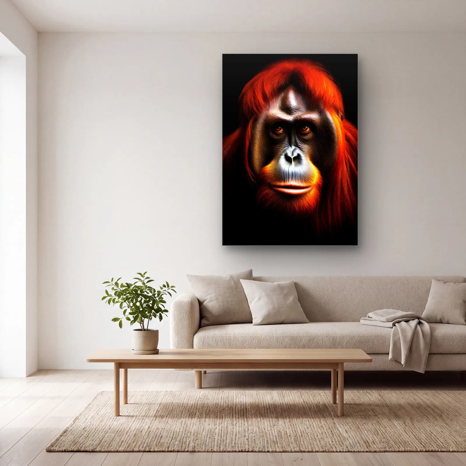 Kızıl Orangutan Portresi cam tablo — açık renk salonda
