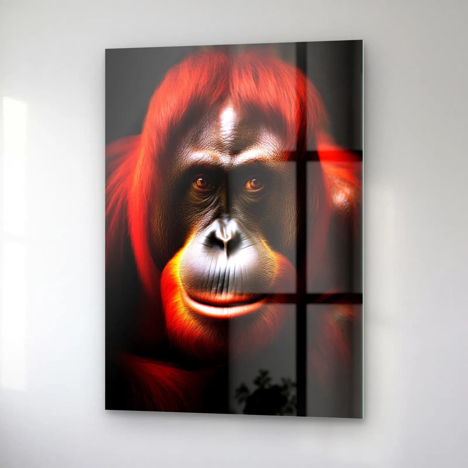 Ateş Kızılı Orangutan cam tablo — sağ açıdan görünüm