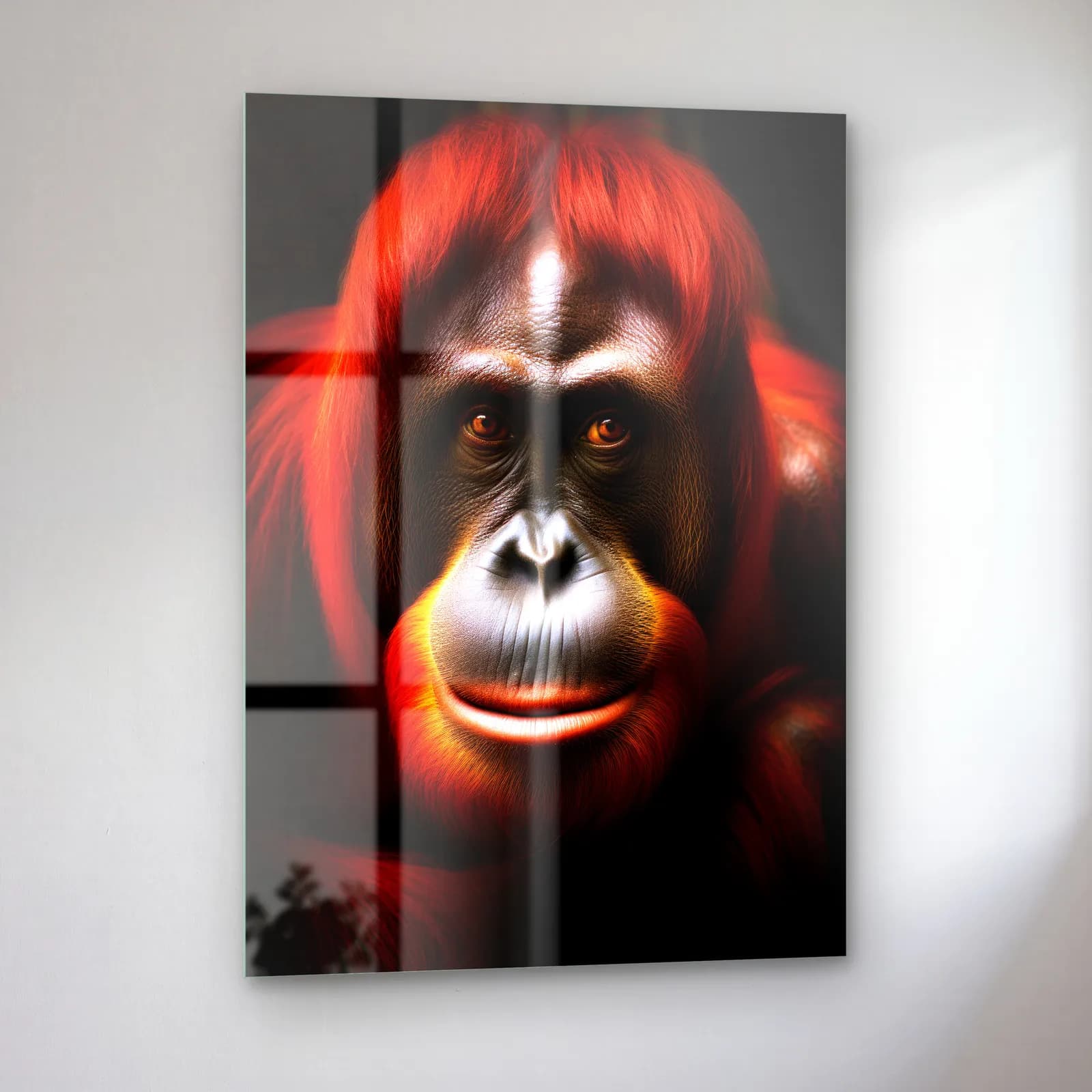 Ateş Kızılı Orangutan cam tablo — sol açıdan görünüm