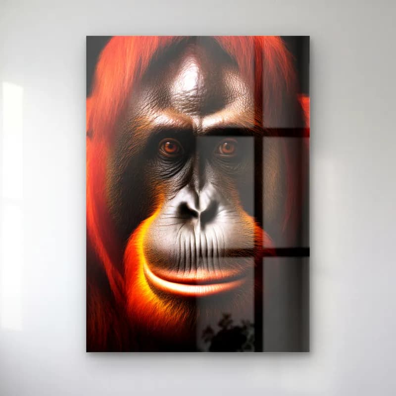 Turuncu Orangutan Yakın Plan cam tablo — Yakın planda turuncu tüylü, derin bakışlı orangutan