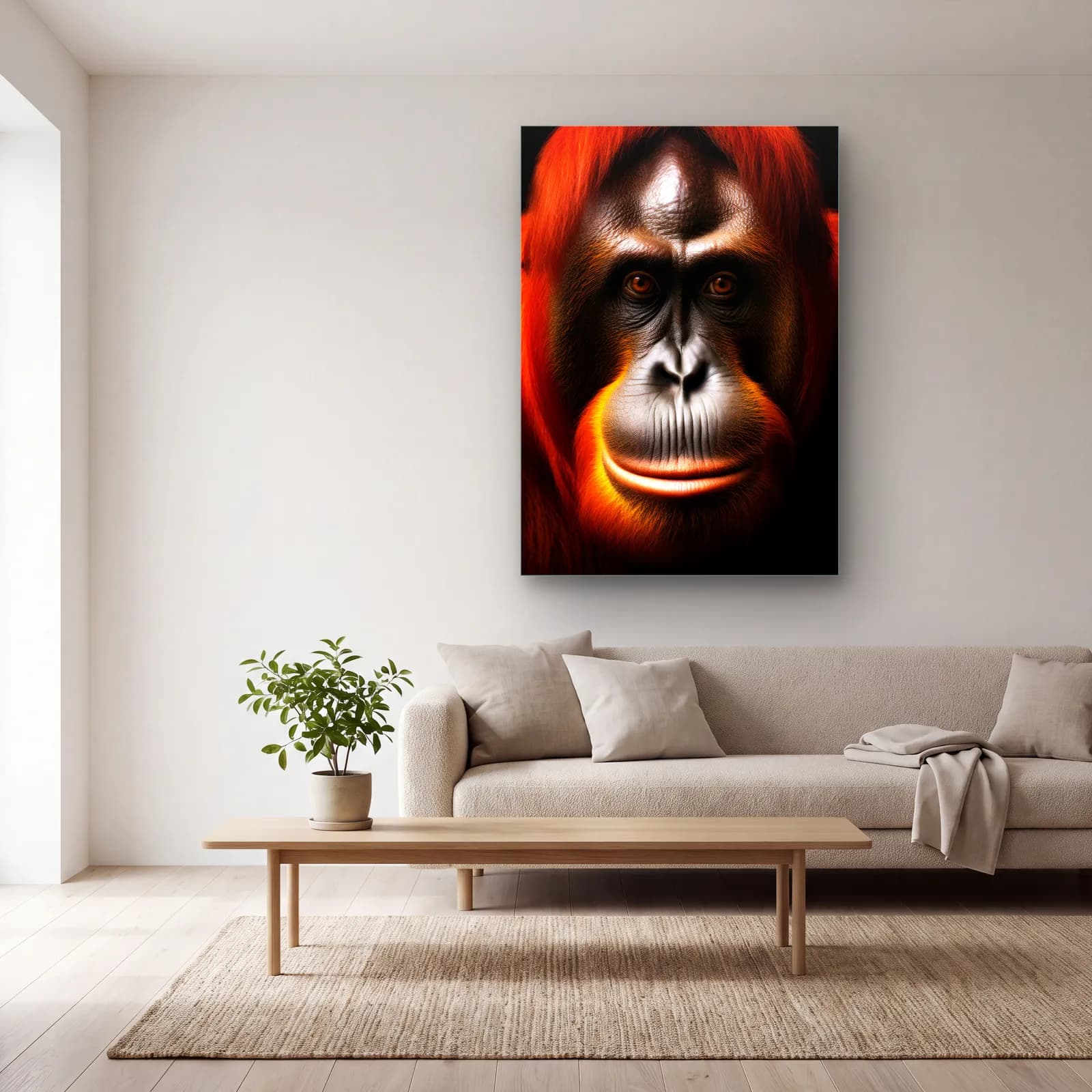 Turuncu Orangutan Yakın Plan cam tablo — açık renk salonda