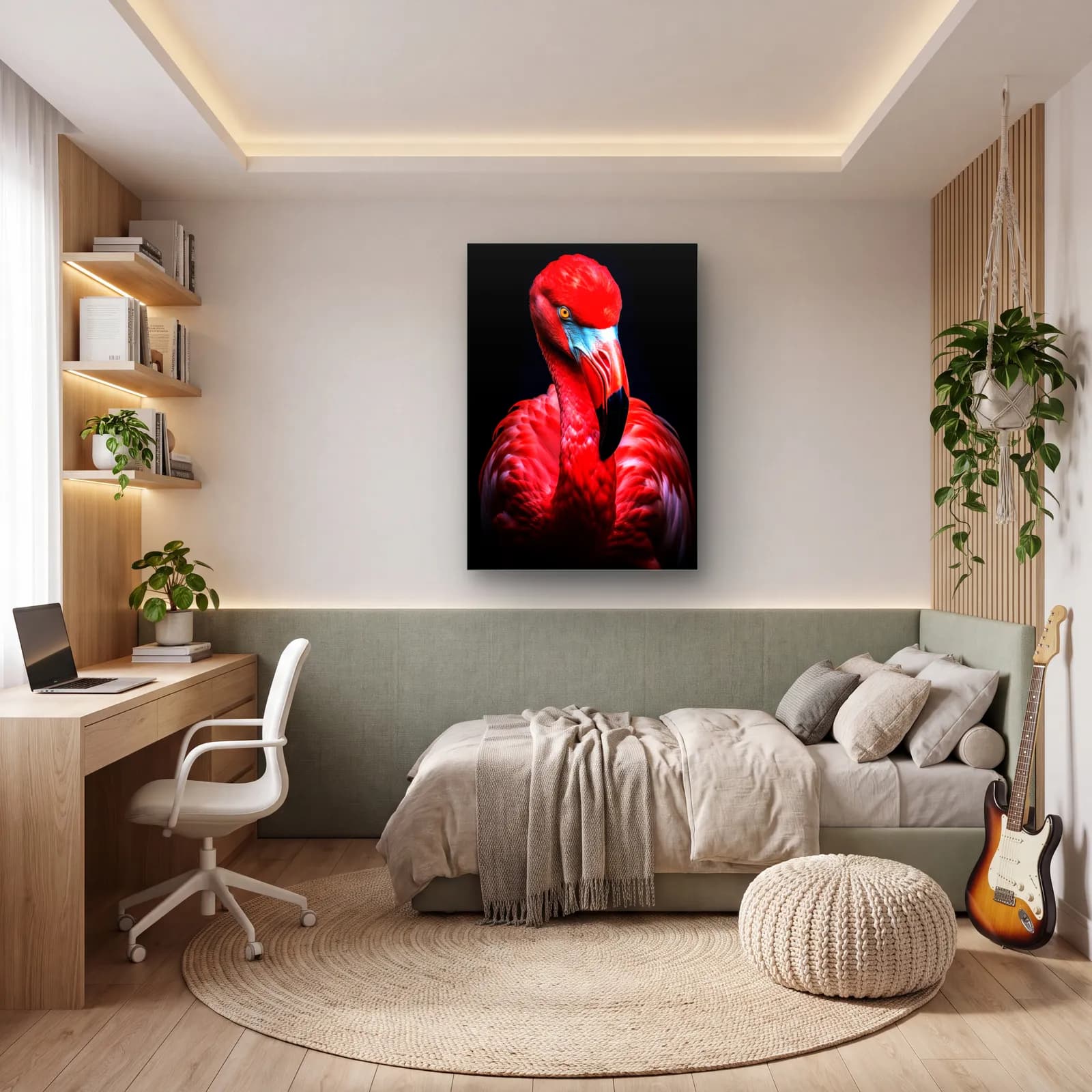 Kırmızı Flamingo Portresi cam tablo — genç odasında