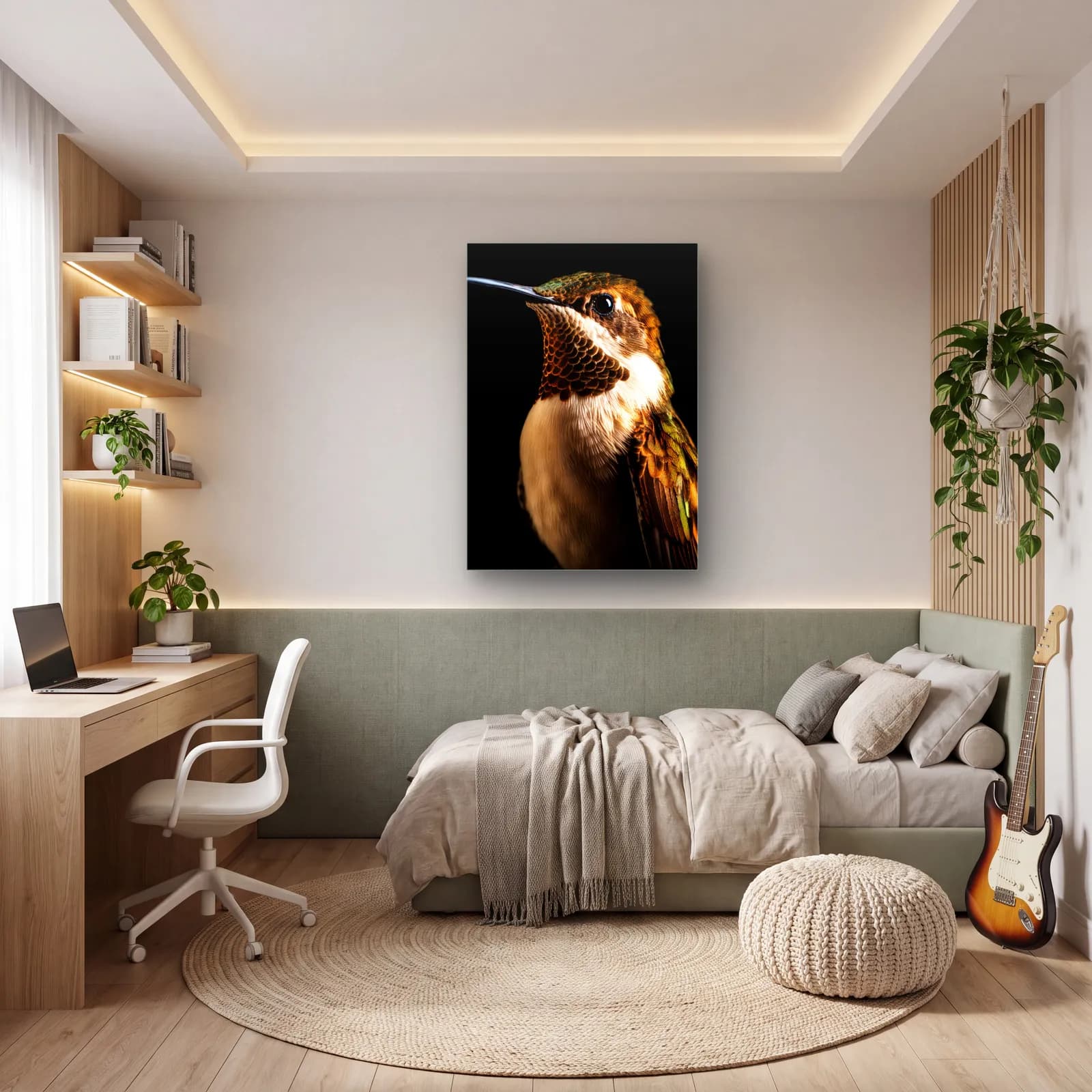 Sinek Kuşu Portresi cam tablo — genç odasında