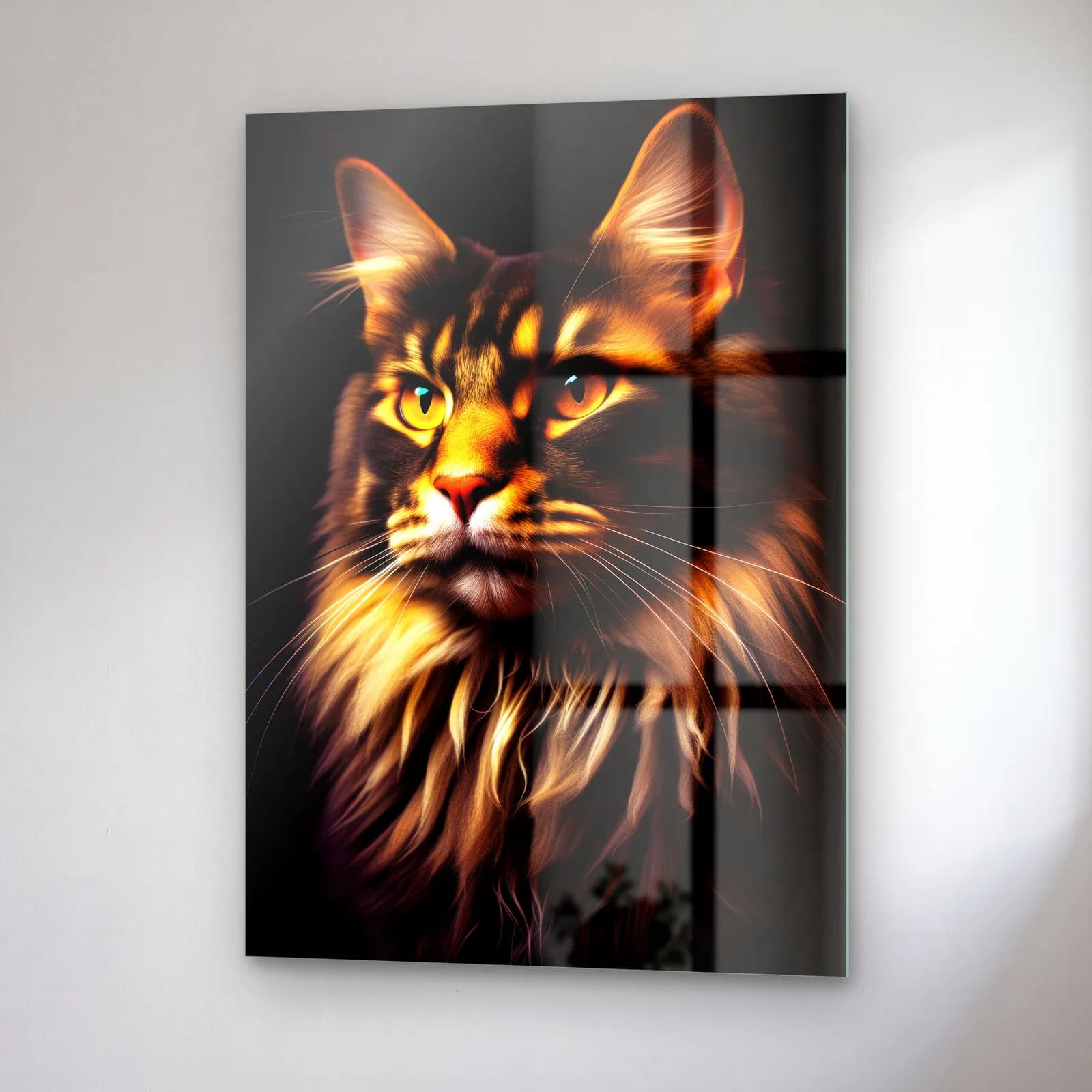 Maine Coon Kedi Portresi cam tablo — sağ açıdan görünüm