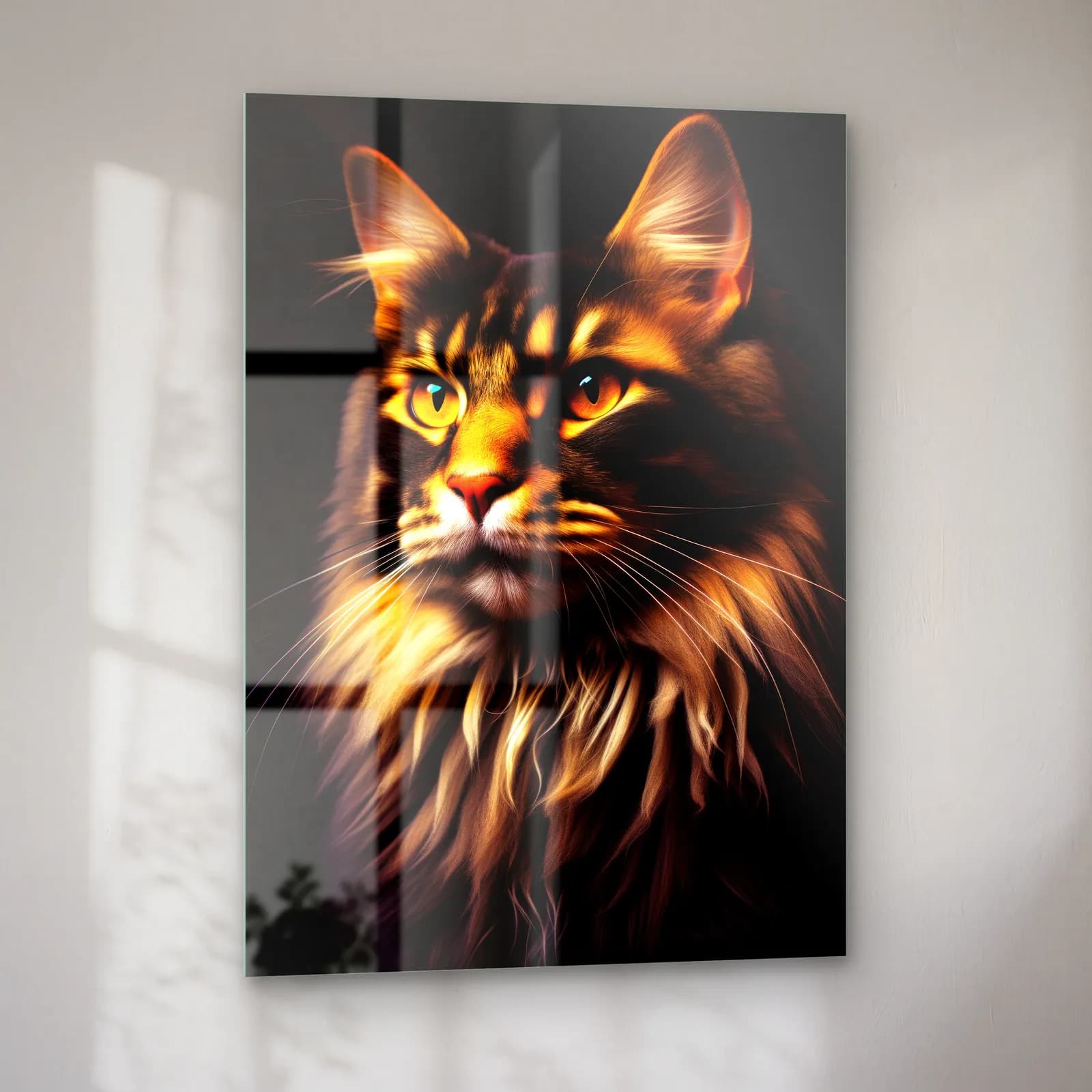 Maine Coon Kedi Portresi cam tablo — sol açıdan görünüm