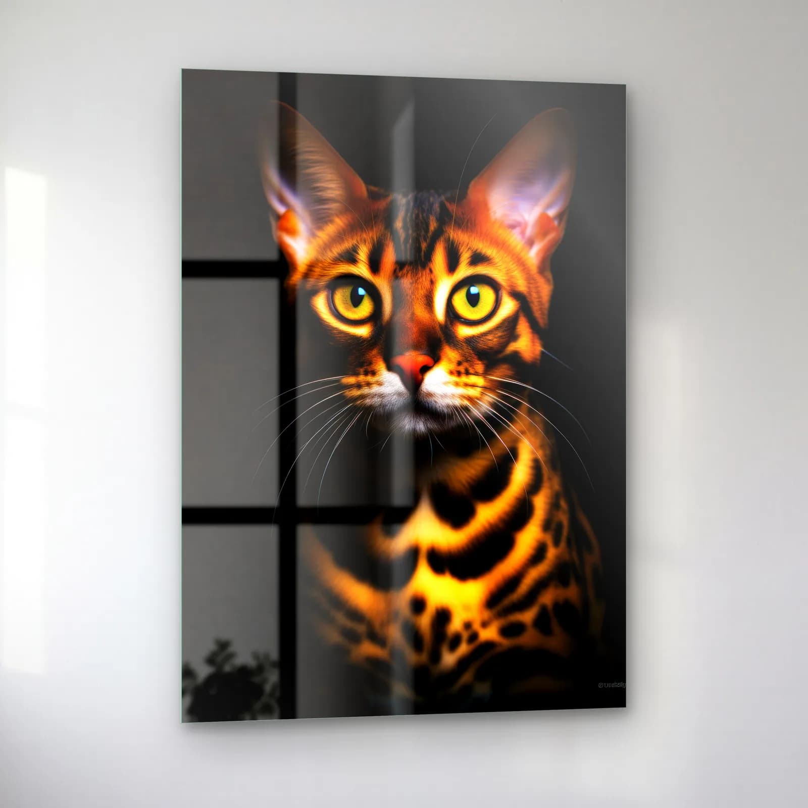 Bengal Kedi Portresi cam tablo — sol açıdan görünüm