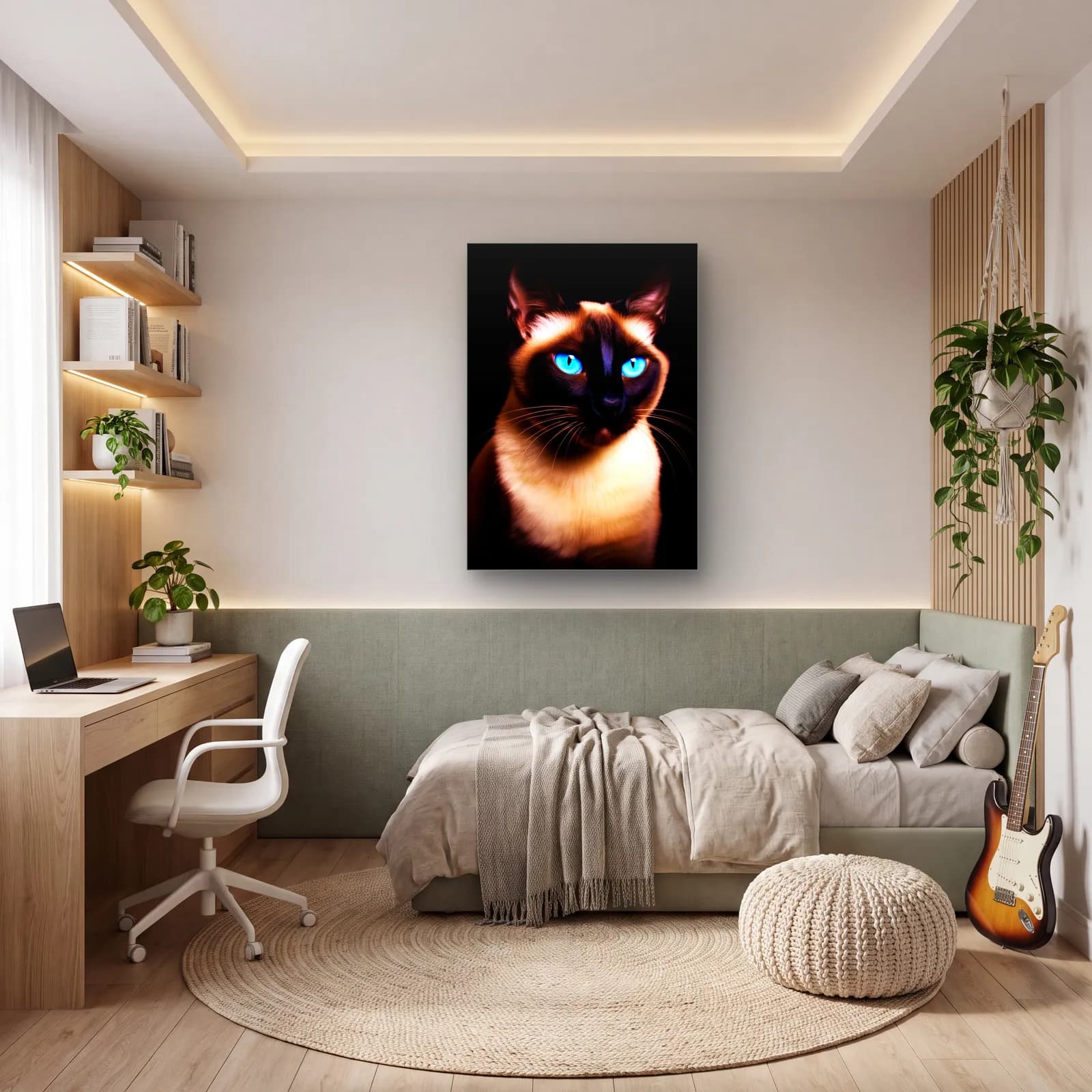 Siyam Kedi Portresi cam tablo — genç odasında