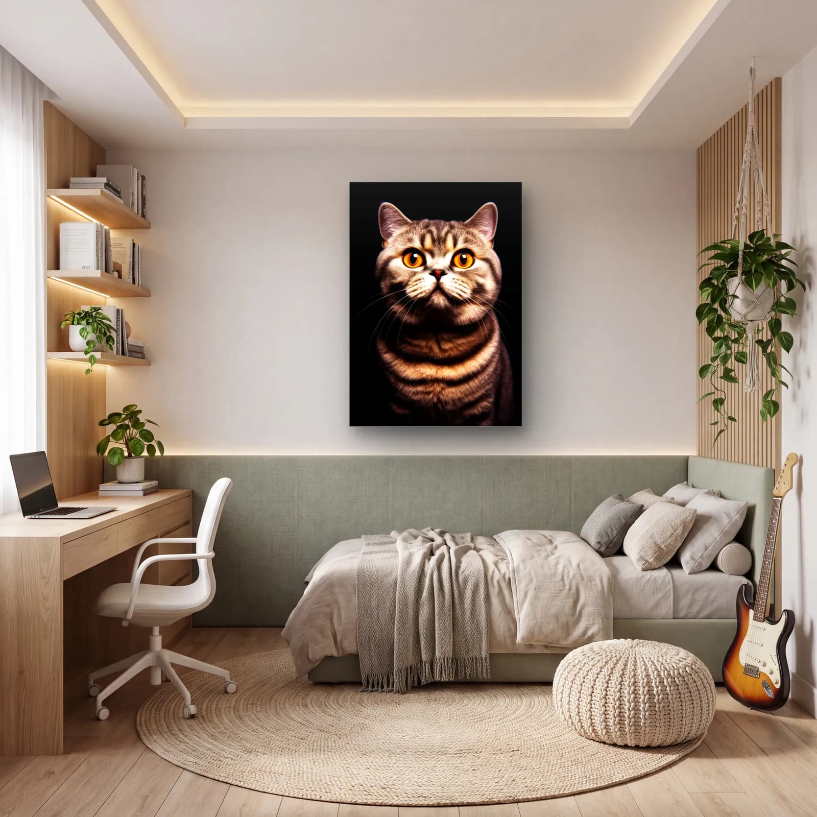 British Shorthair Tekir Kedi cam tablo — genç odasında