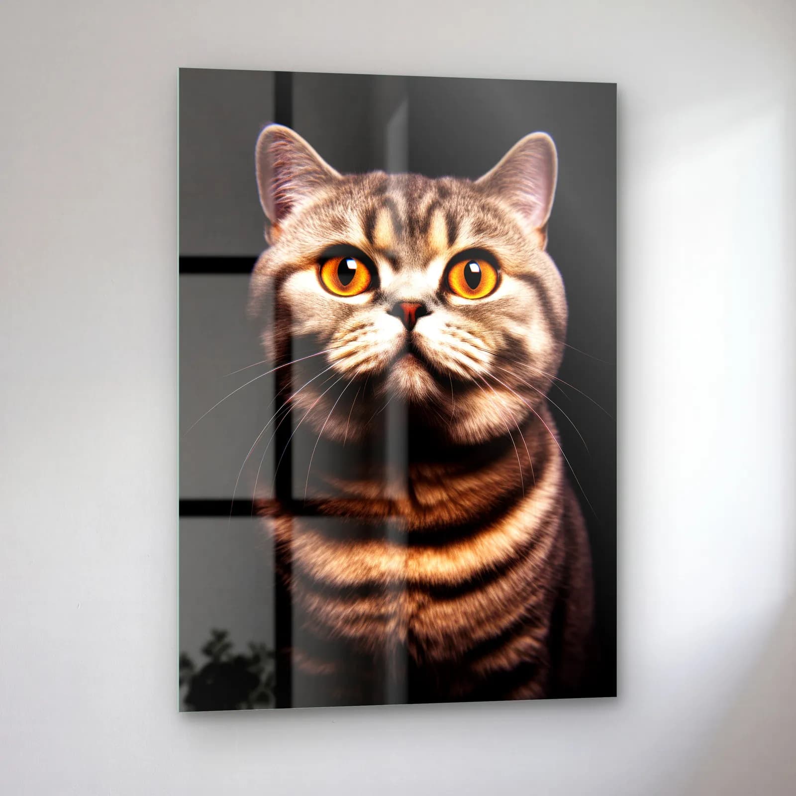 British Shorthair Tekir Kedi cam tablo — sol açıdan görünüm