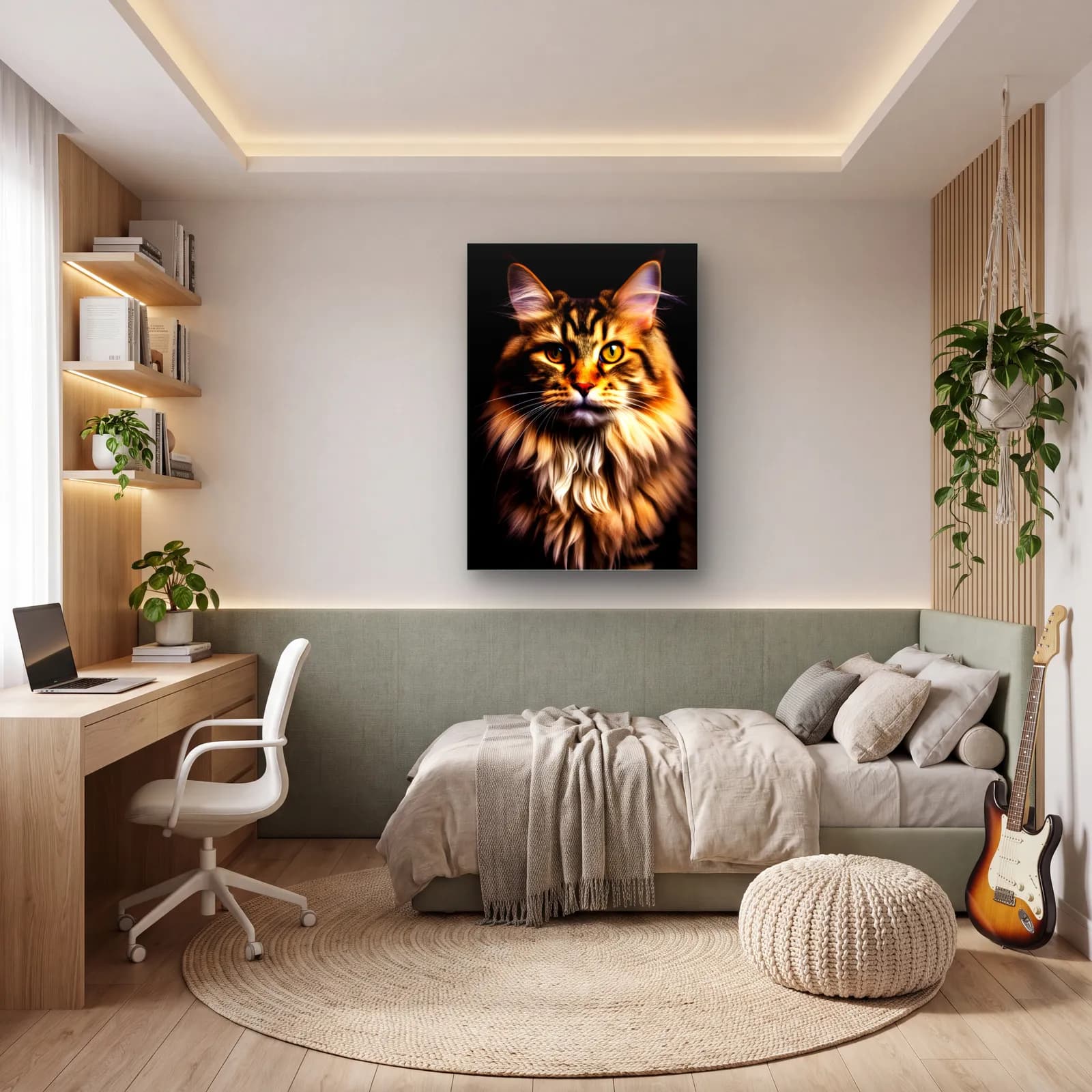 Maine Coon Kedi Portresi cam tablo — genç odasında
