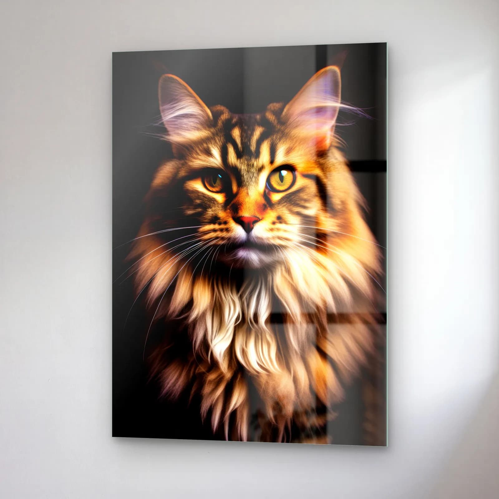 Maine Coon Kedi Portresi cam tablo — sağ açıdan görünüm