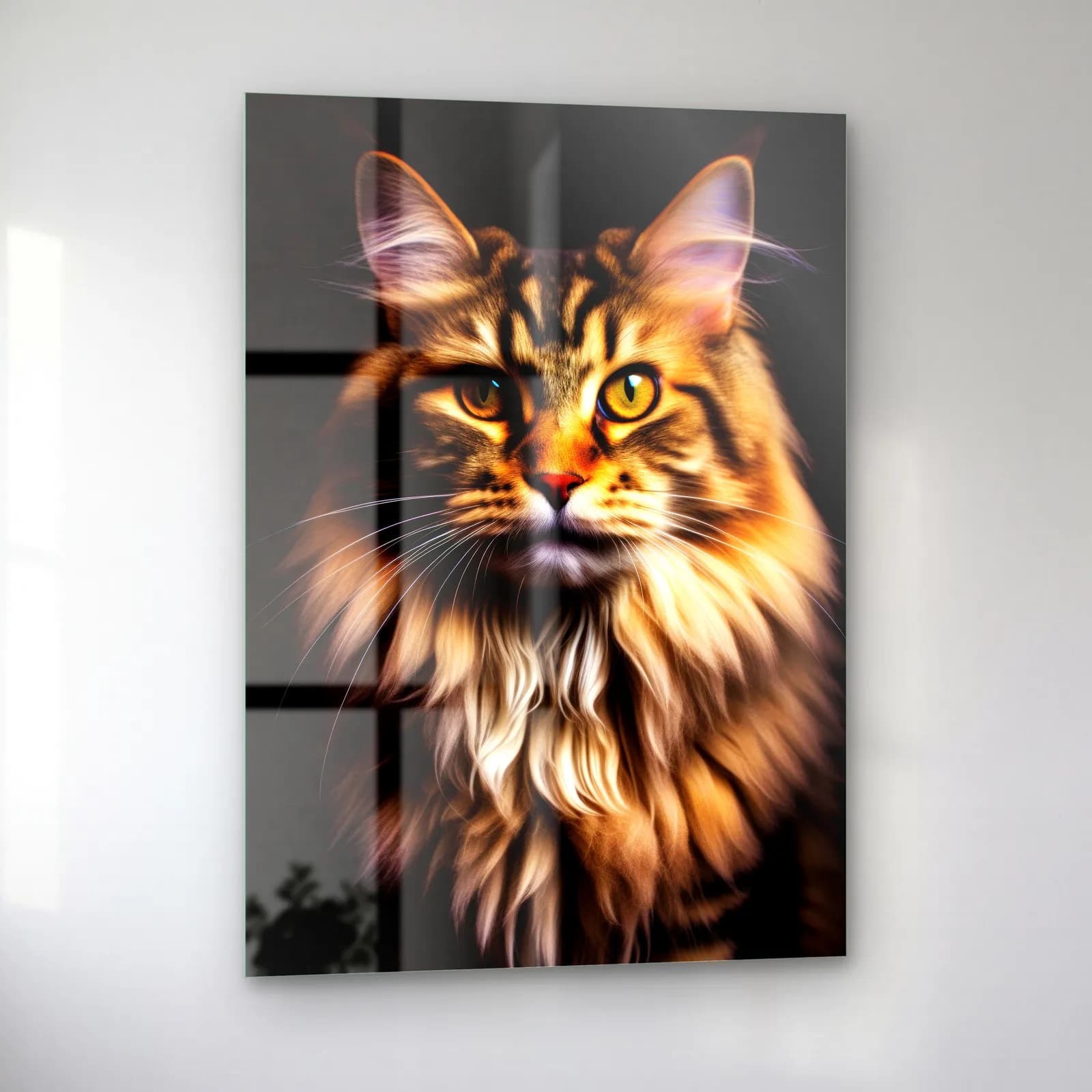 Maine Coon Kedi Portresi cam tablo — sol açıdan görünüm