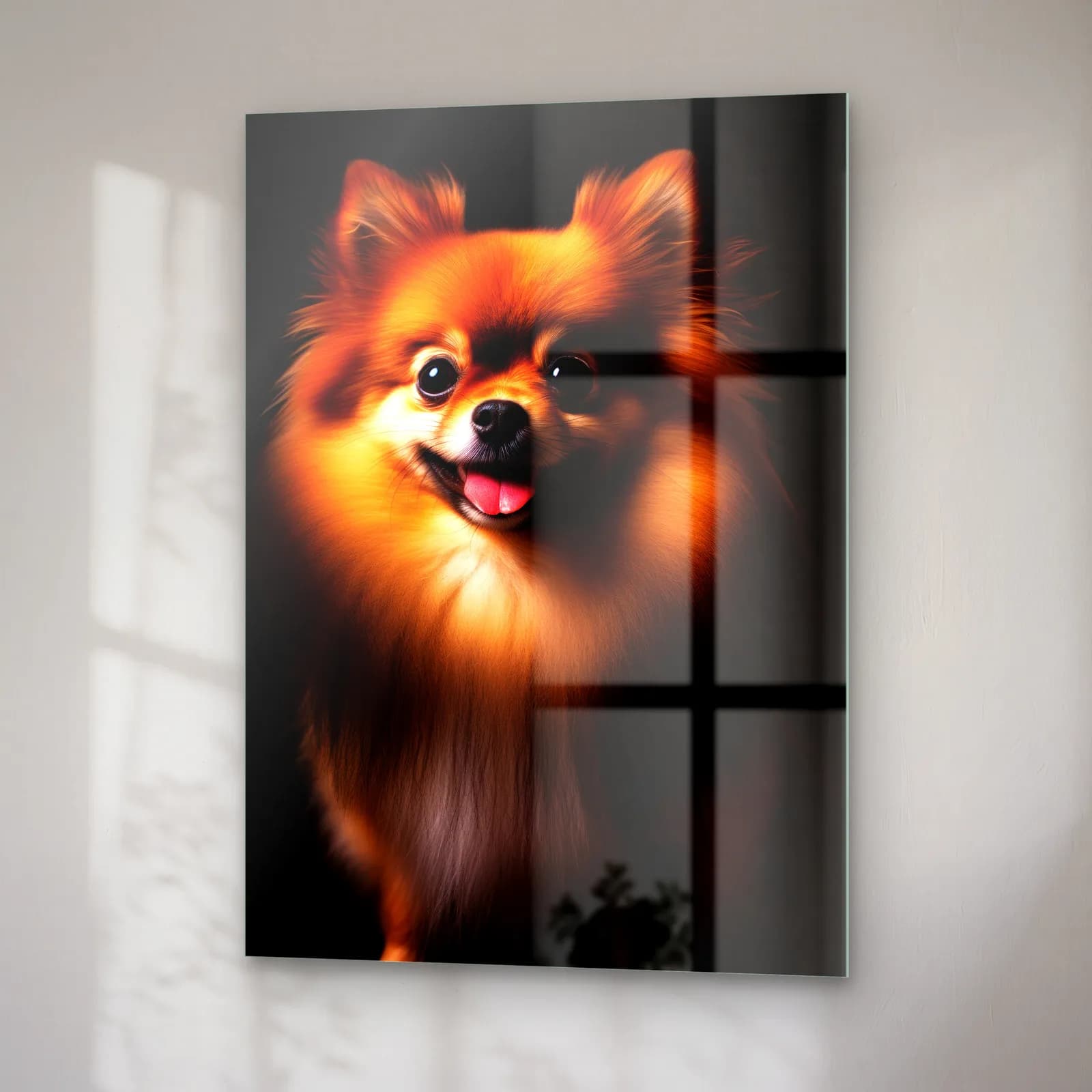 Pomeranian Köpek Portresi cam tablo — sağ açıdan görünüm