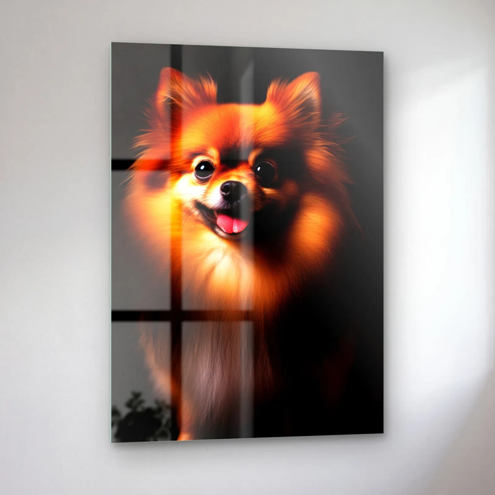 Pomeranian Köpek Portresi cam tablo — sol açıdan görünüm