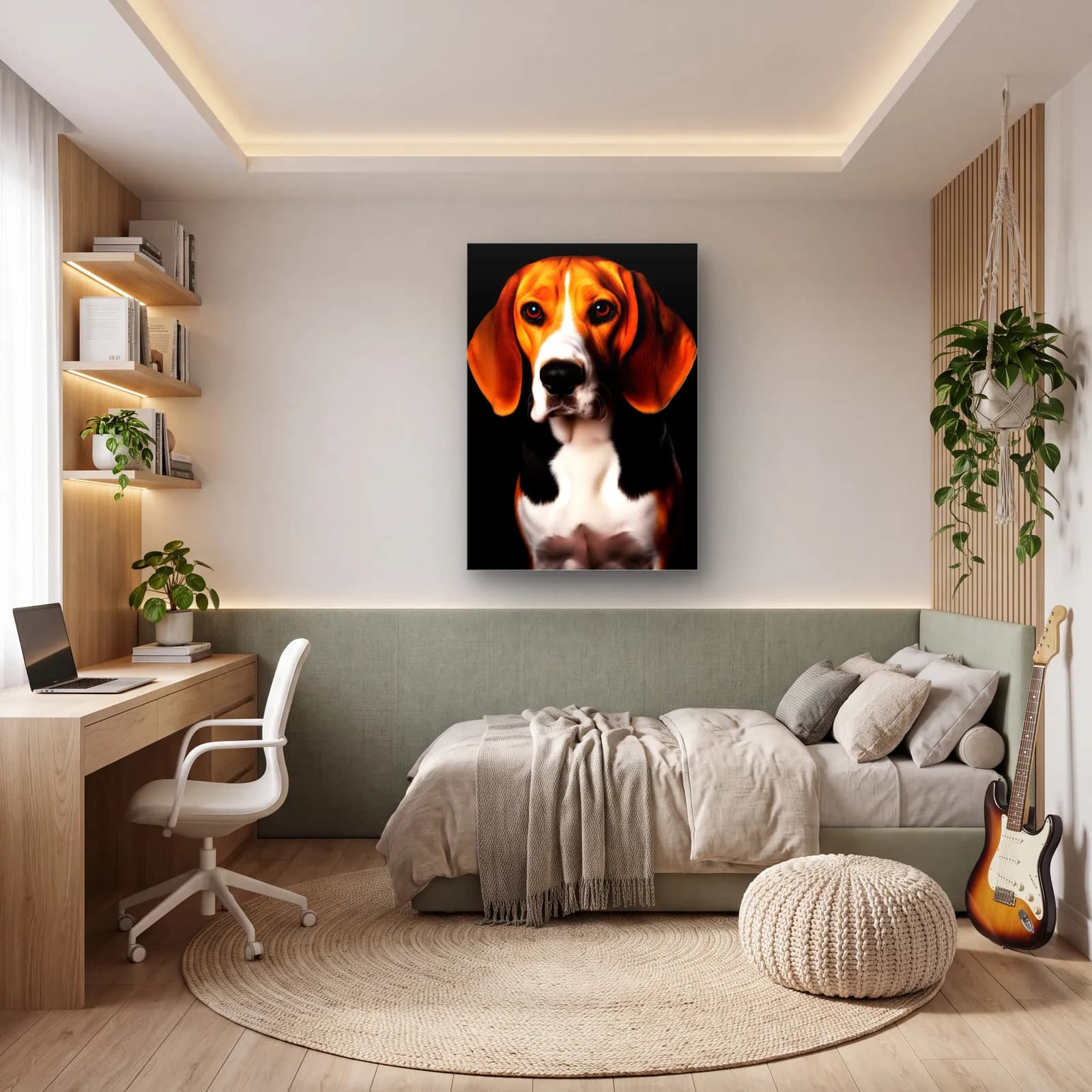 Beagle Köpek Portresi cam tablo — genç odasında