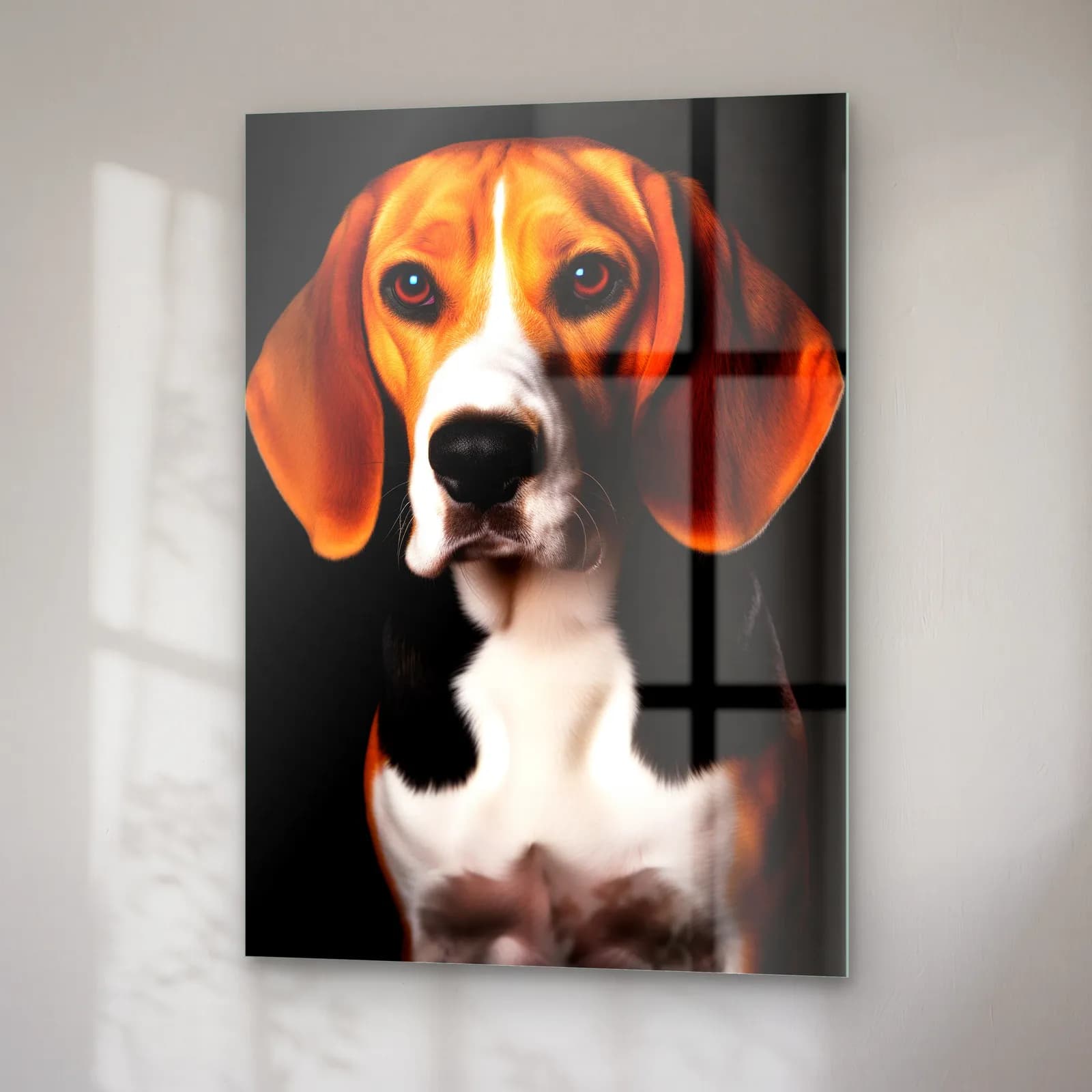 Beagle Köpek Portresi cam tablo — sağ açıdan görünüm