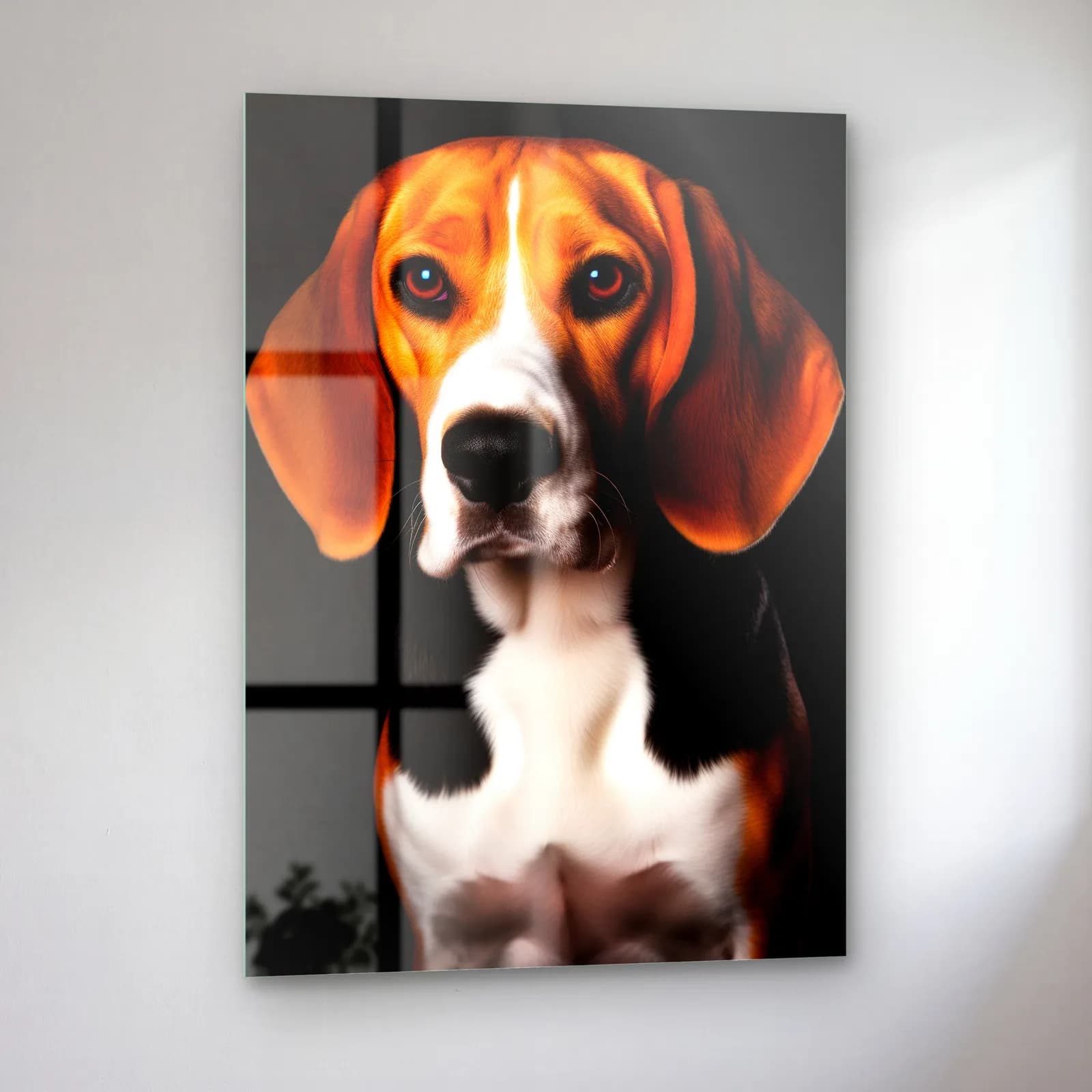 Beagle Köpek Portresi cam tablo — sol açıdan görünüm
