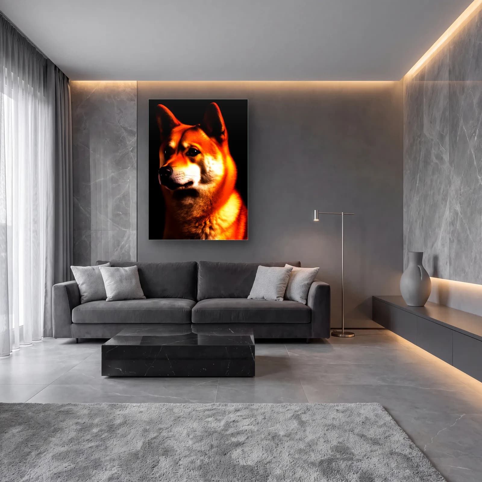 Shiba Inu Portresi cam tablo — lüks salon duvarında
