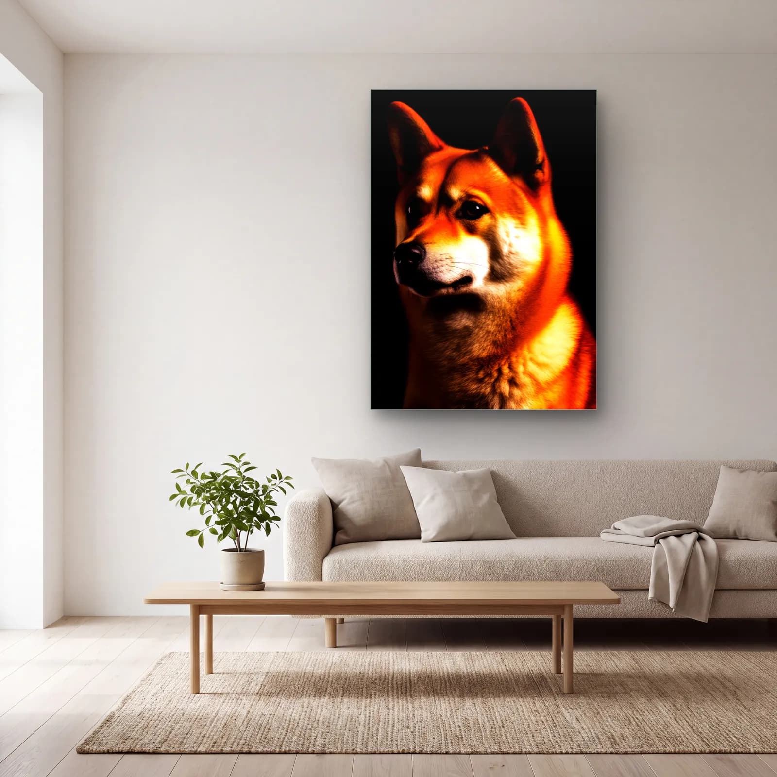 Shiba Inu Portresi cam tablo — açık renk salonda