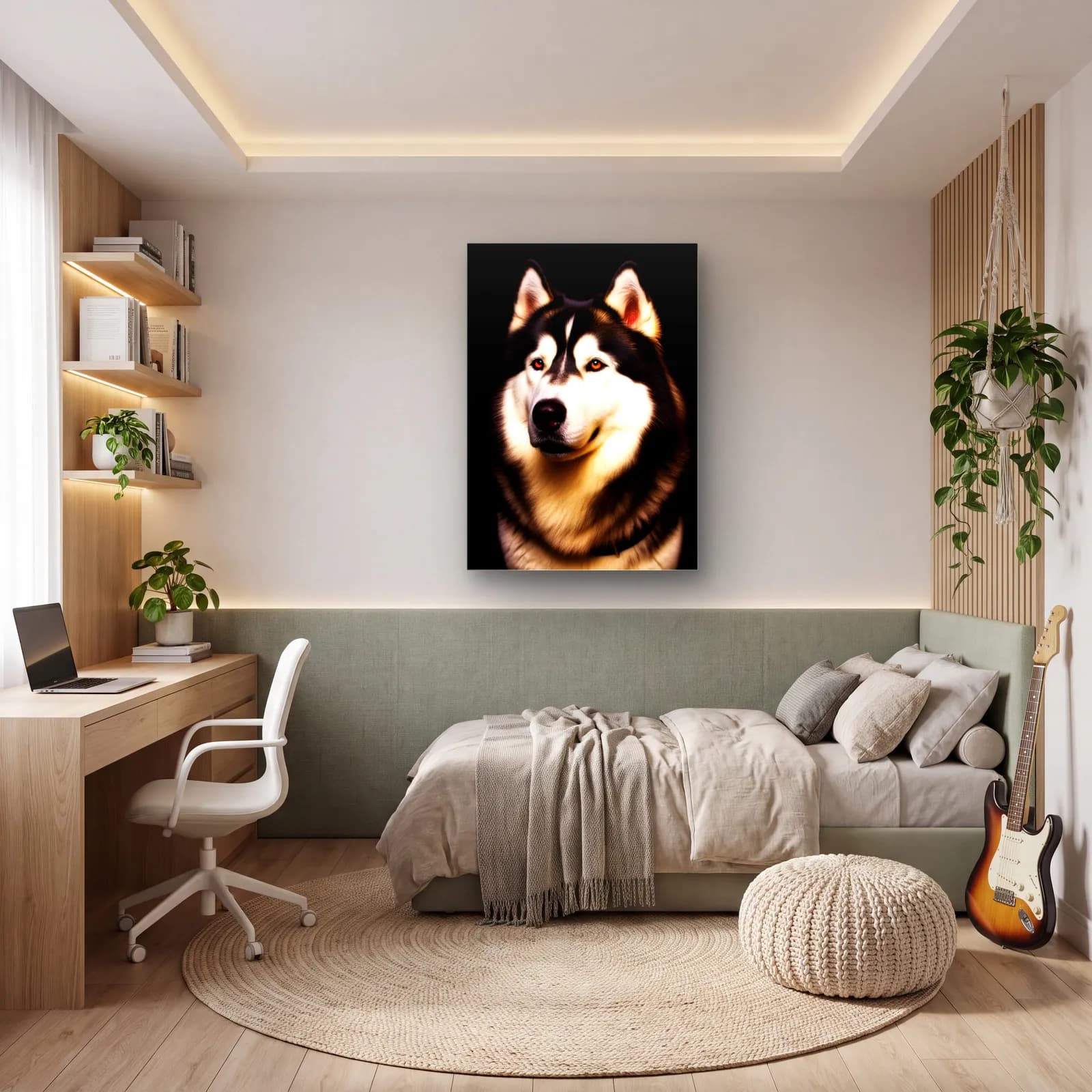 Husky Köpek Portresi cam tablo — genç odasında