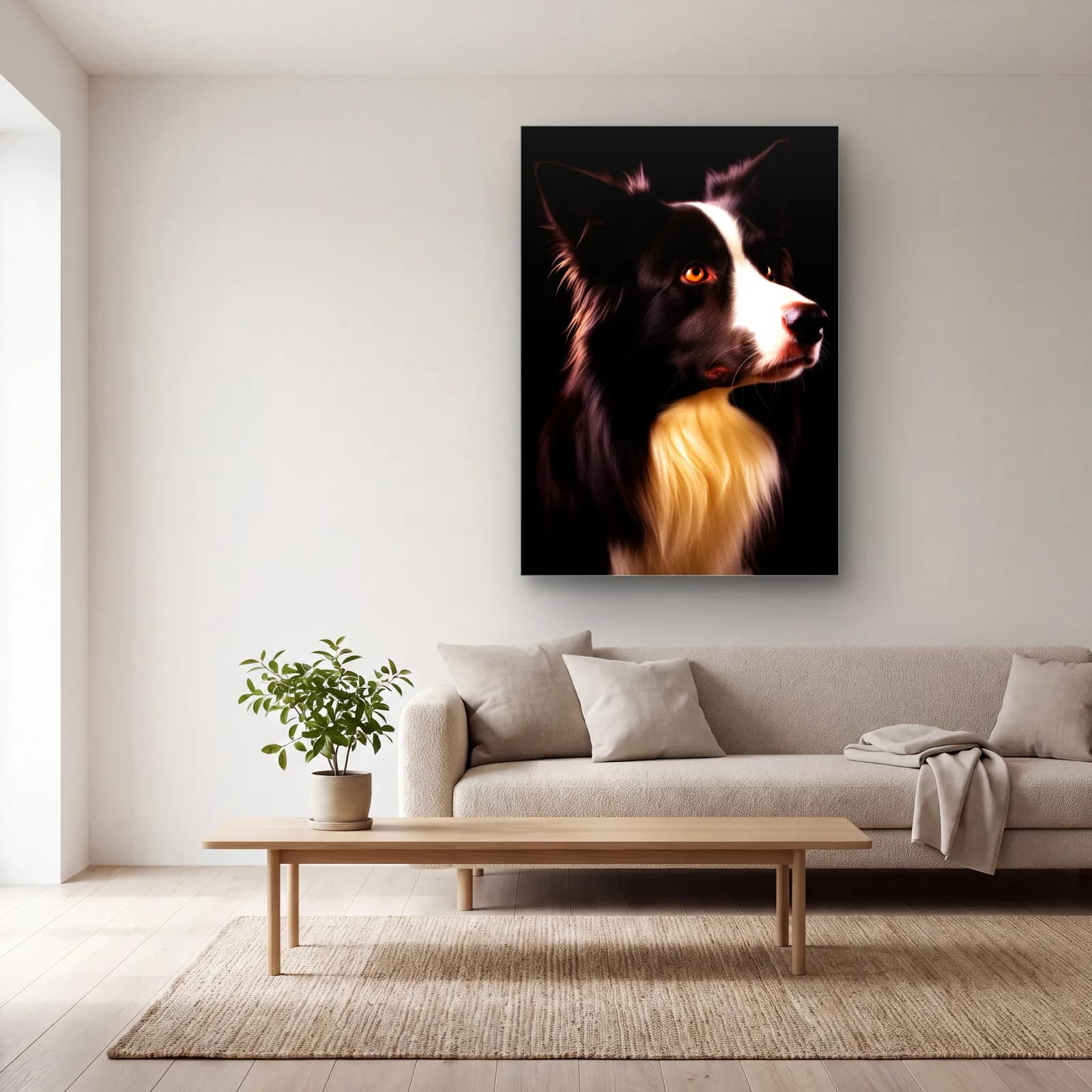 Border Collie Profil Portresi cam tablo — açık renk salonda
