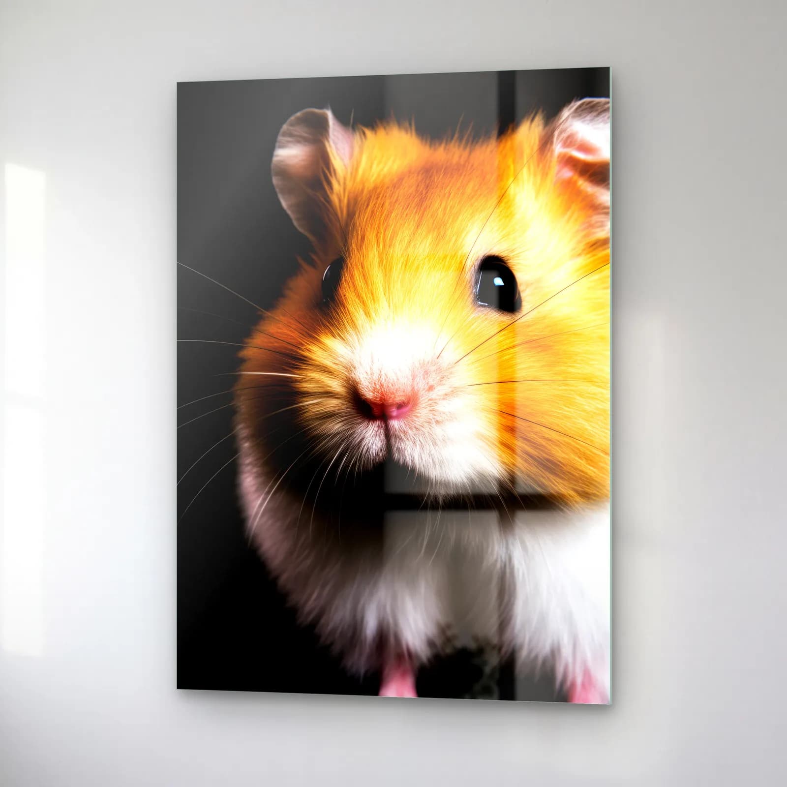 Sarı Hamster Portresi cam tablo — sağ açıdan görünüm
