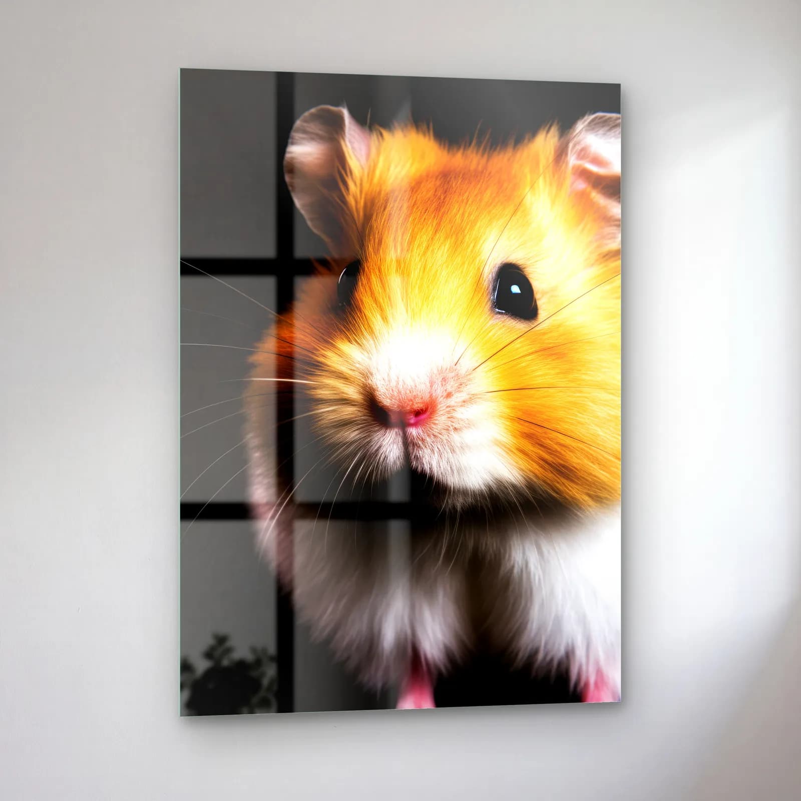 Sarı Hamster Portresi cam tablo — sol açıdan görünüm