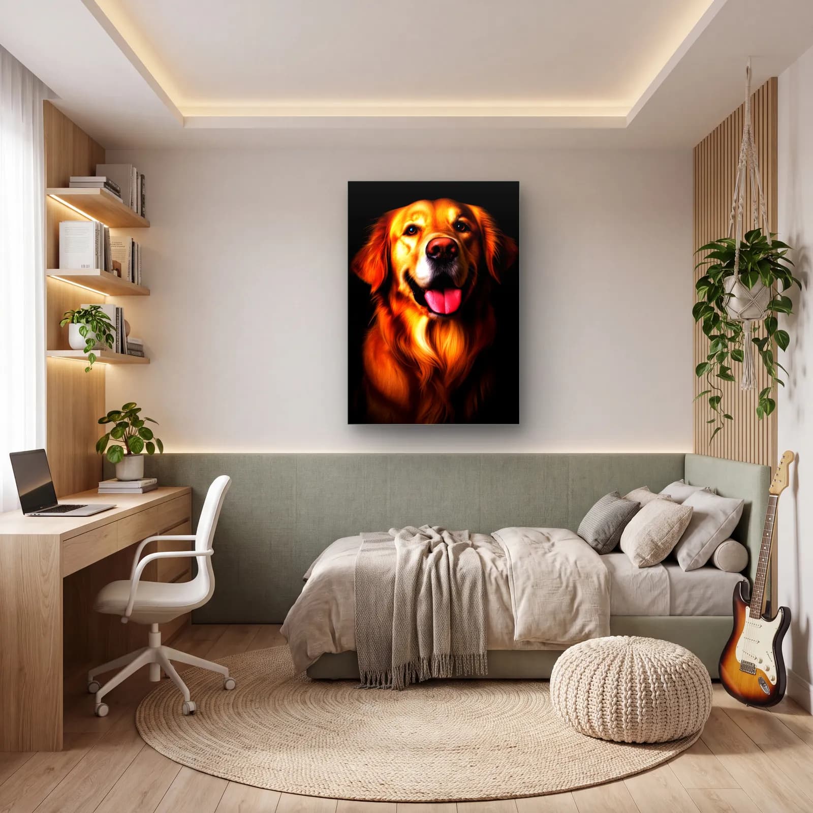 Golden Retriever Portresi cam tablo — genç odasında