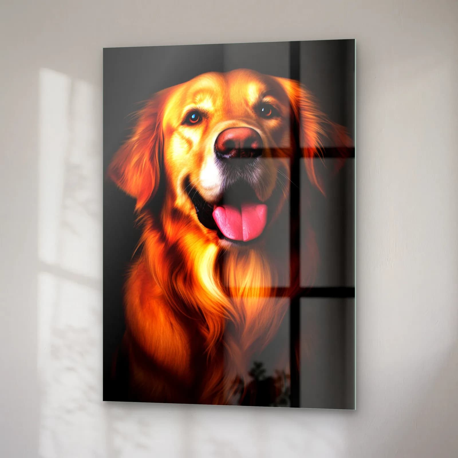 Golden Retriever Portresi cam tablo — sağ açıdan görünüm