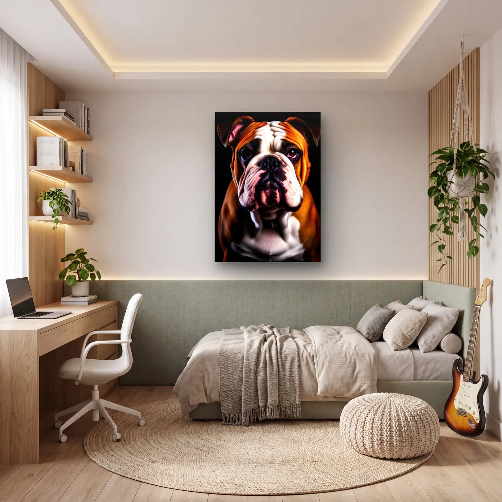 İngiliz Bulldog Portresi cam tablo — genç odasında