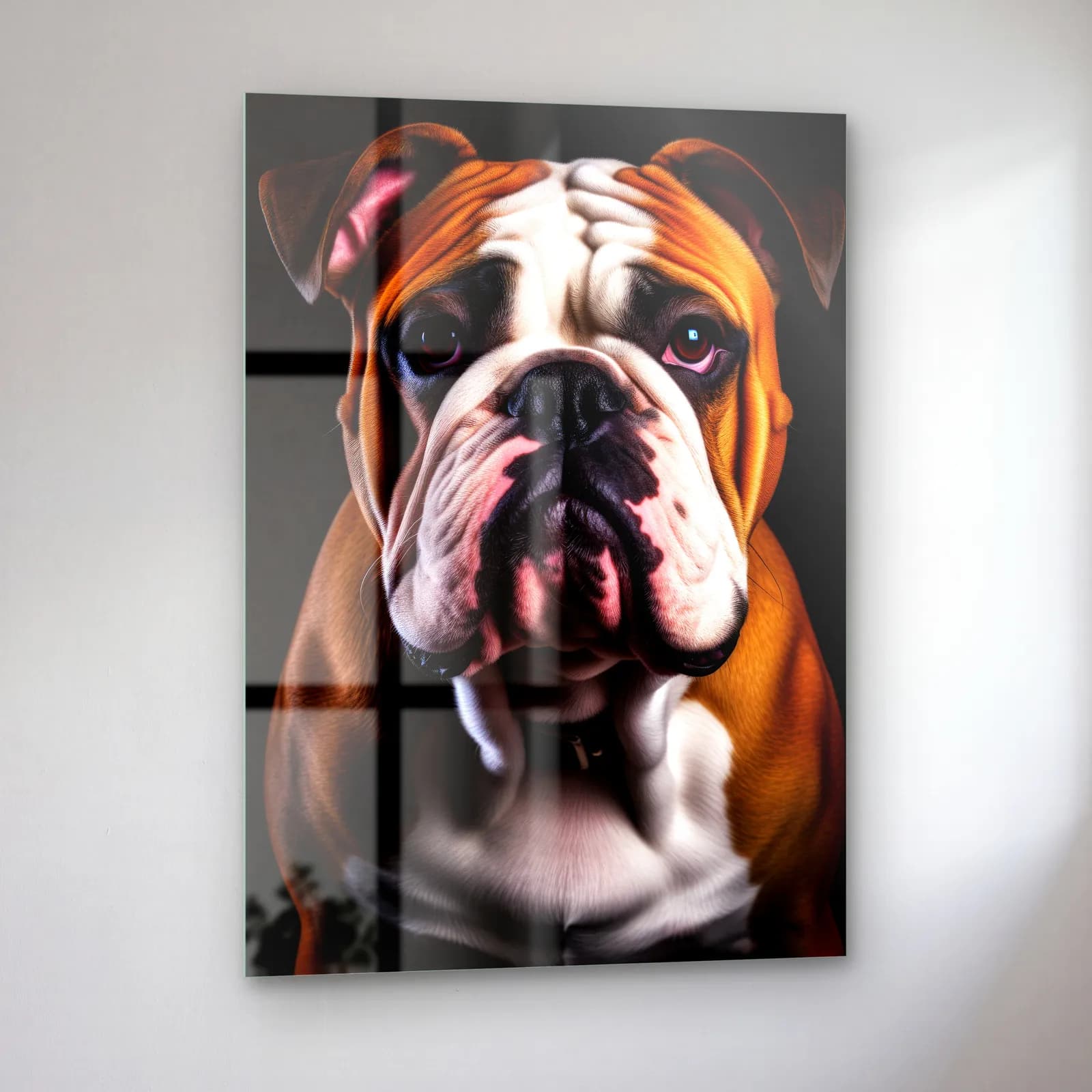 İngiliz Bulldog Portresi cam tablo — sol açıdan görünüm