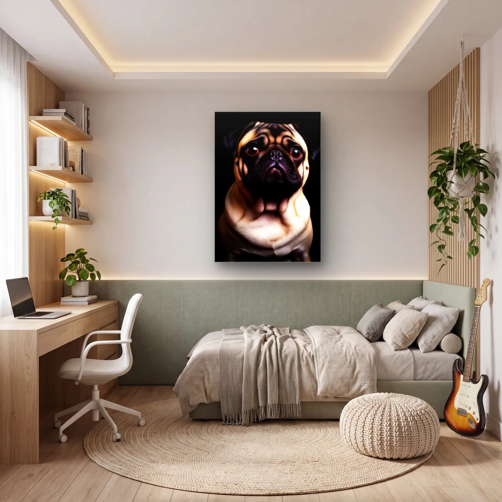 Pug Köpek Portresi cam tablo — genç odasında