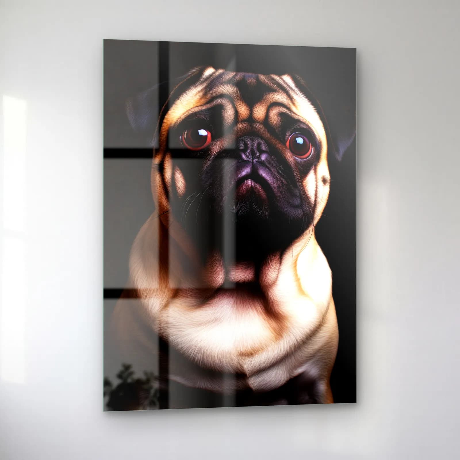 Pug Köpek Portresi cam tablo — sol açıdan görünüm