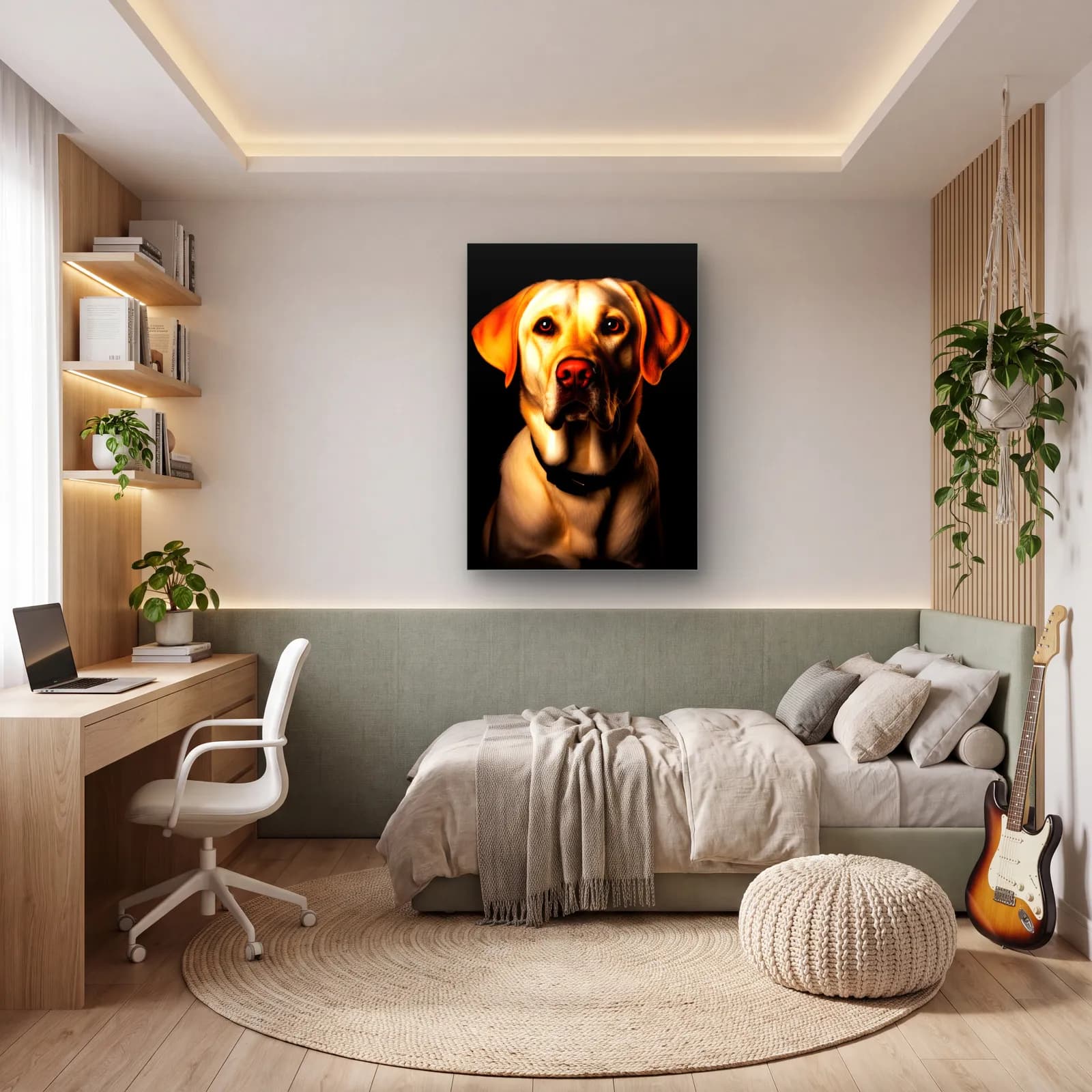 Sarı Labrador Portresi cam tablo — genç odasında